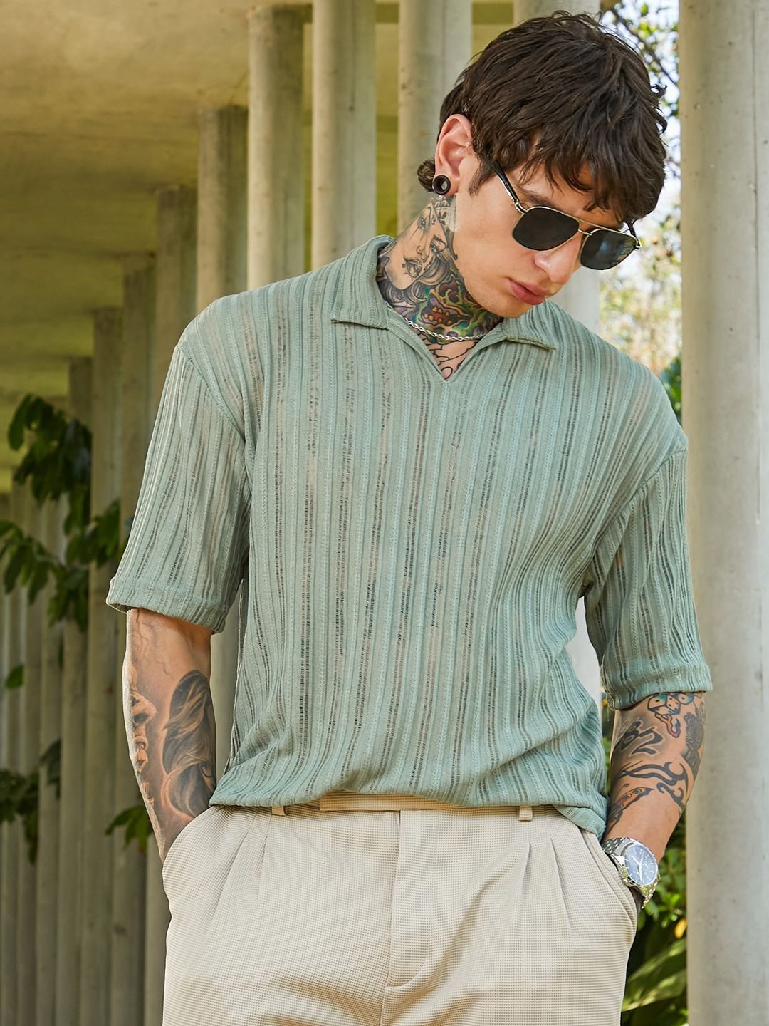 

Campus Sutra Men Polo Collar Pockets T-shirt, Green