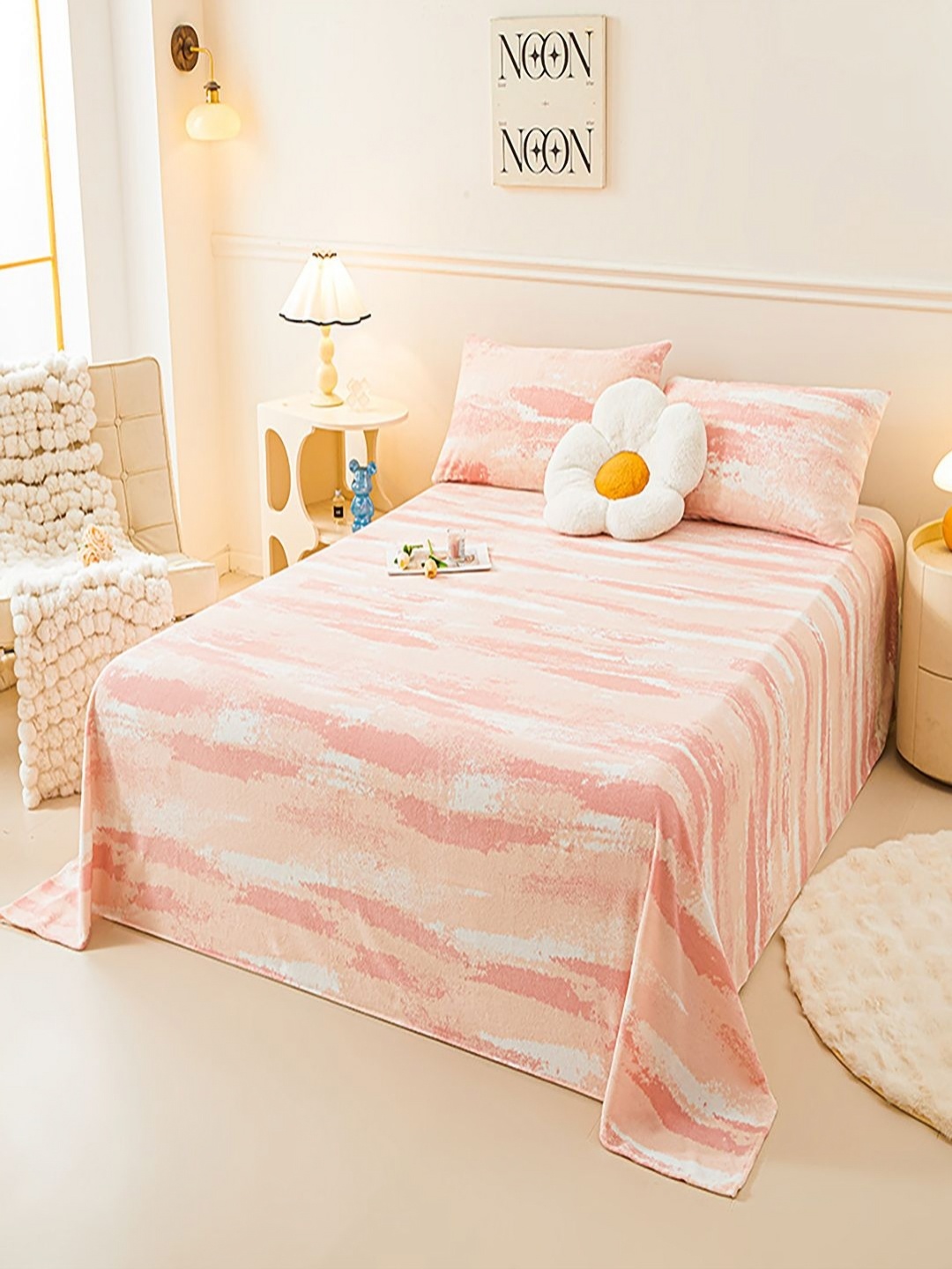 

JC HOME Pink & White 150 TC Single Bedsheet with 1 Pillow Covers