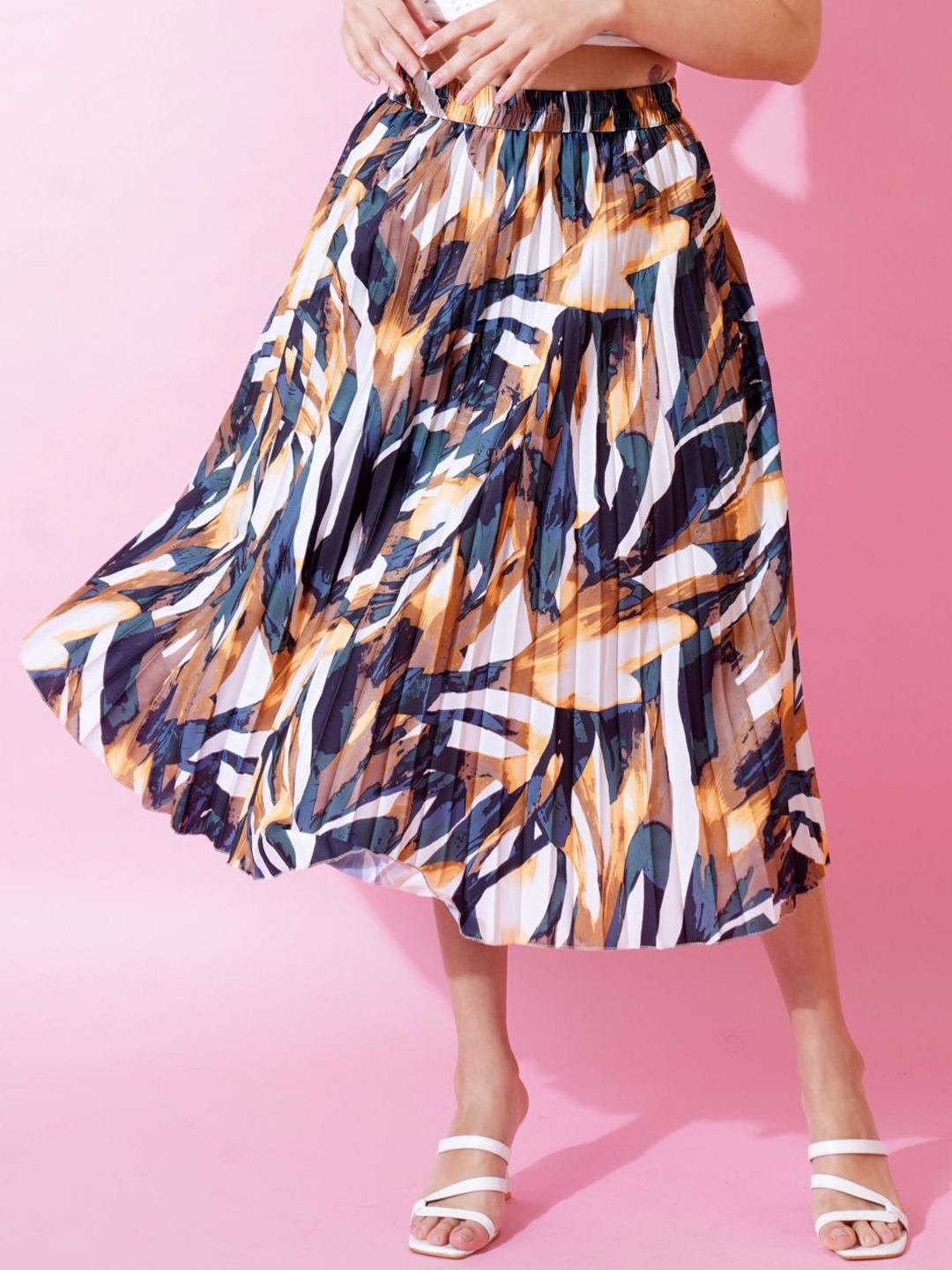 

ZWERLON Printed Pleated Midi Skirt, Yellow
