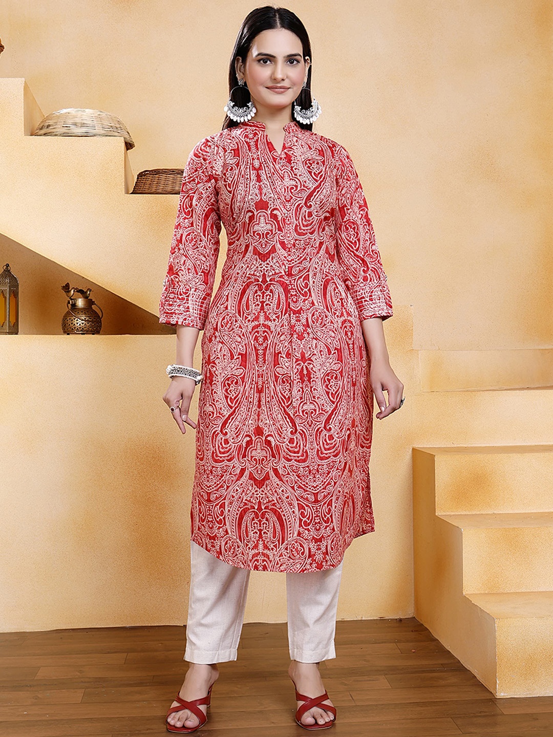 

NAY Women Ethnic Motifs Printed Thread Work Kurta, Pink