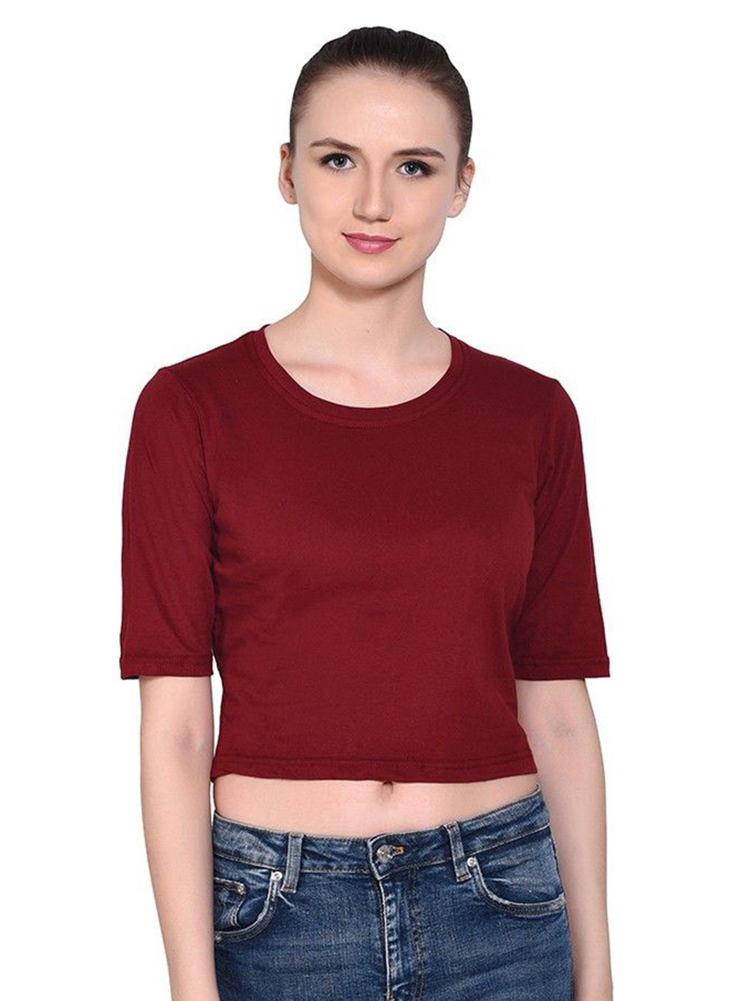 

BEYOU FASHION Women Raw Edge Slim Fit T-shirt, Maroon