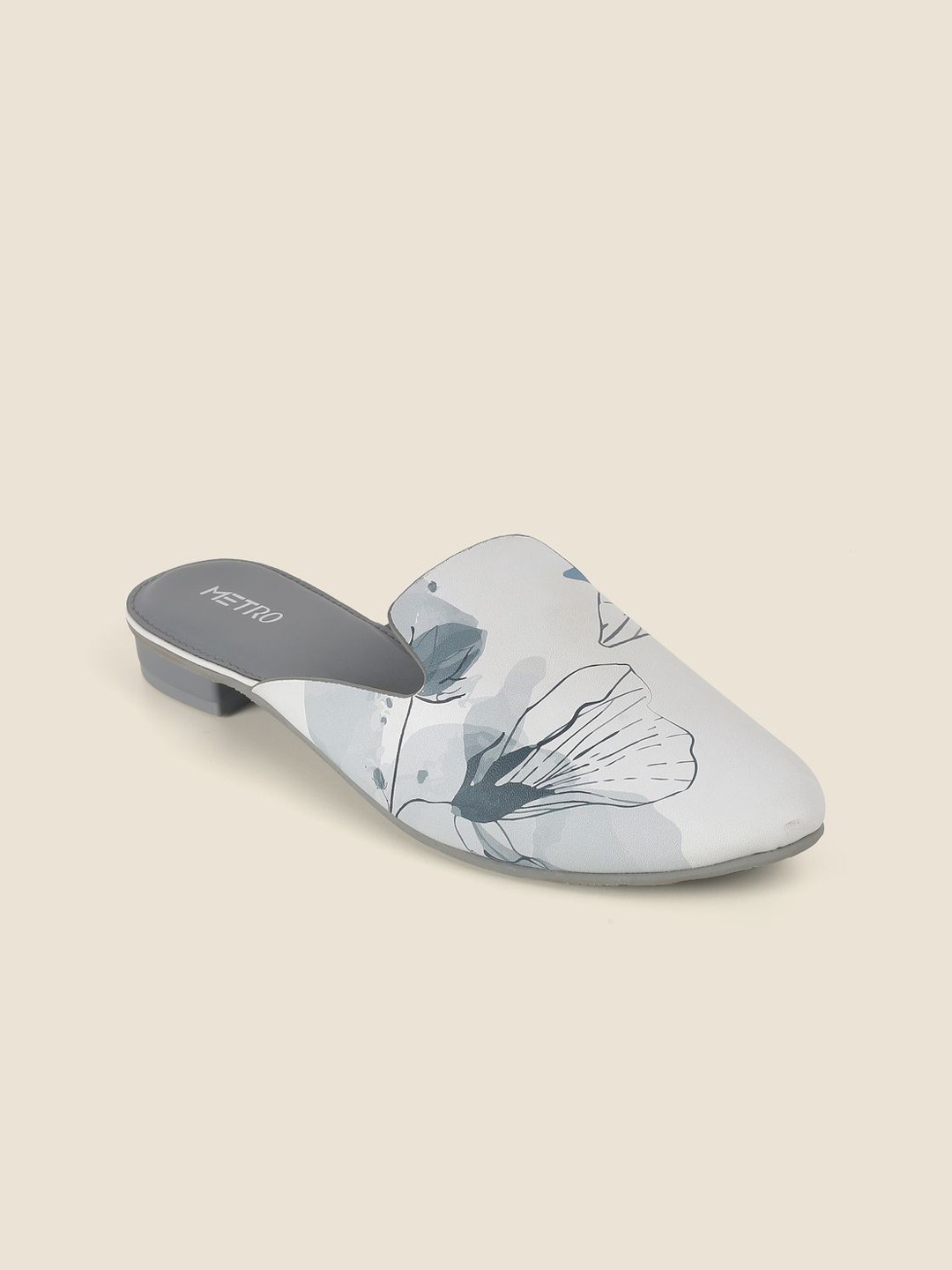 

Metro Printed Flatform Mules with Buckles, Grey