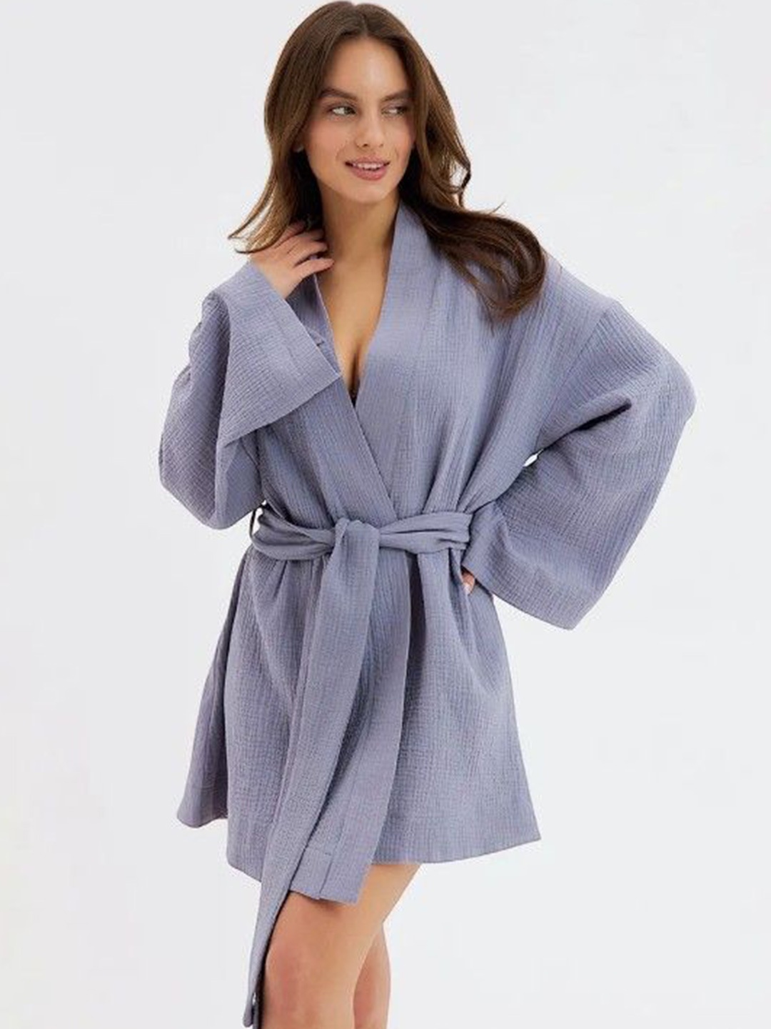 

Bella Babe by SK Women Cotton Short Robe, Grey