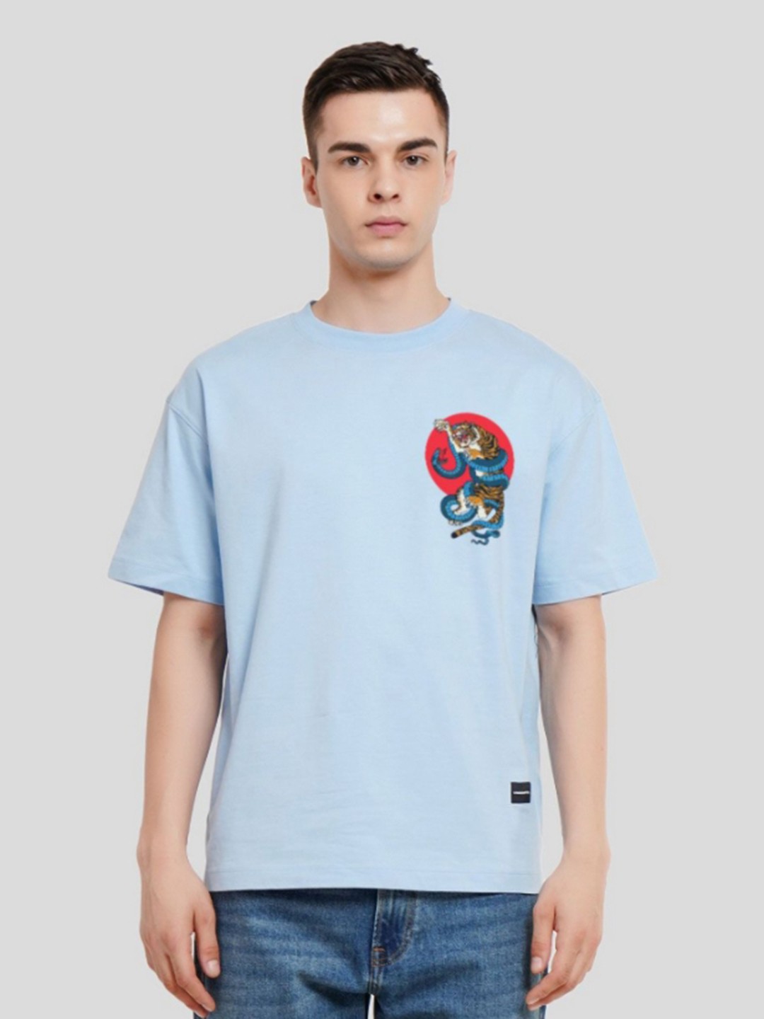 

Underrated Club Men Printed Bio Finish Raw Edge T-shirt, Blue