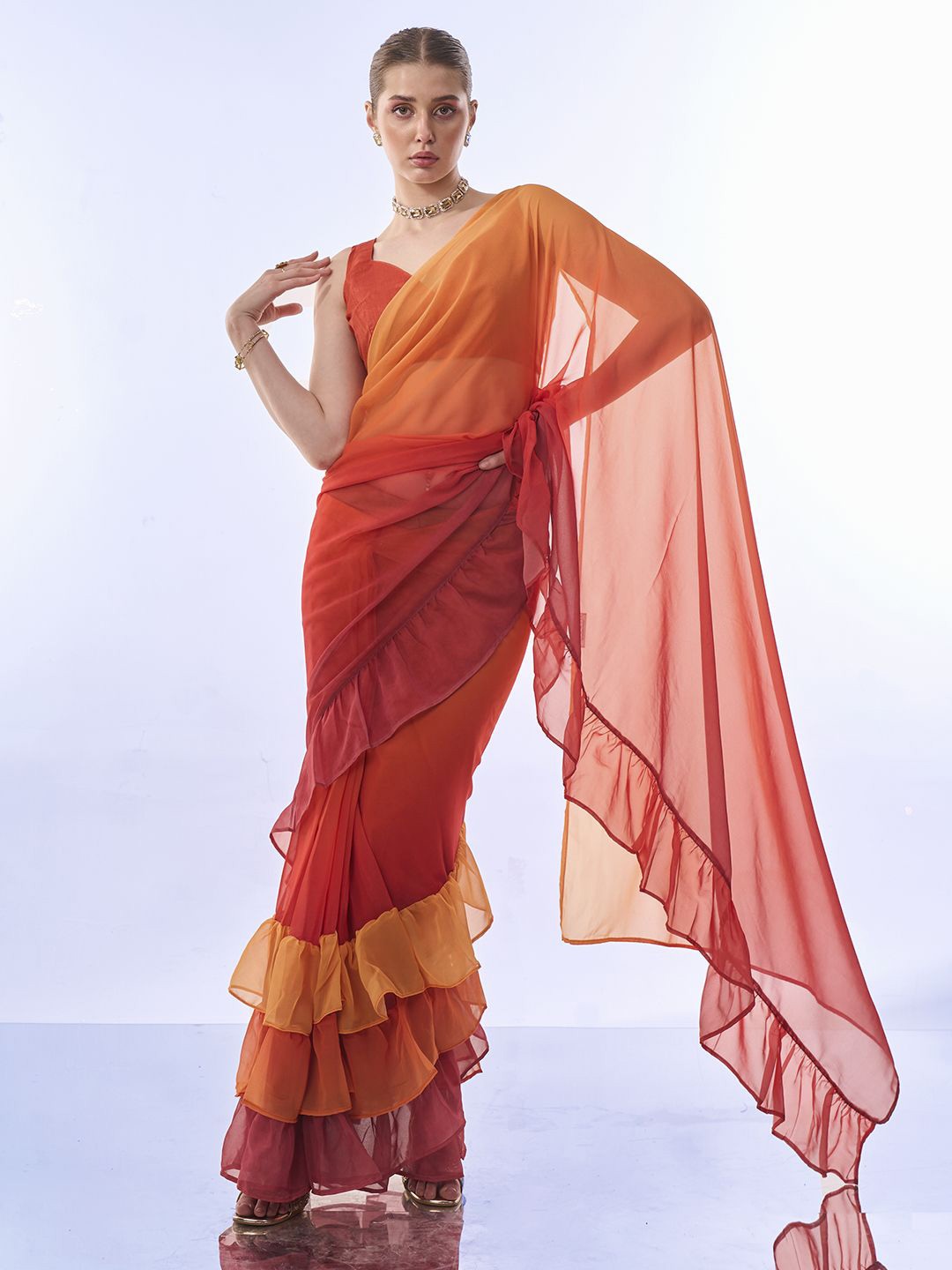 

modeva Pure Georgette Ready to Wear Saree, Orange
