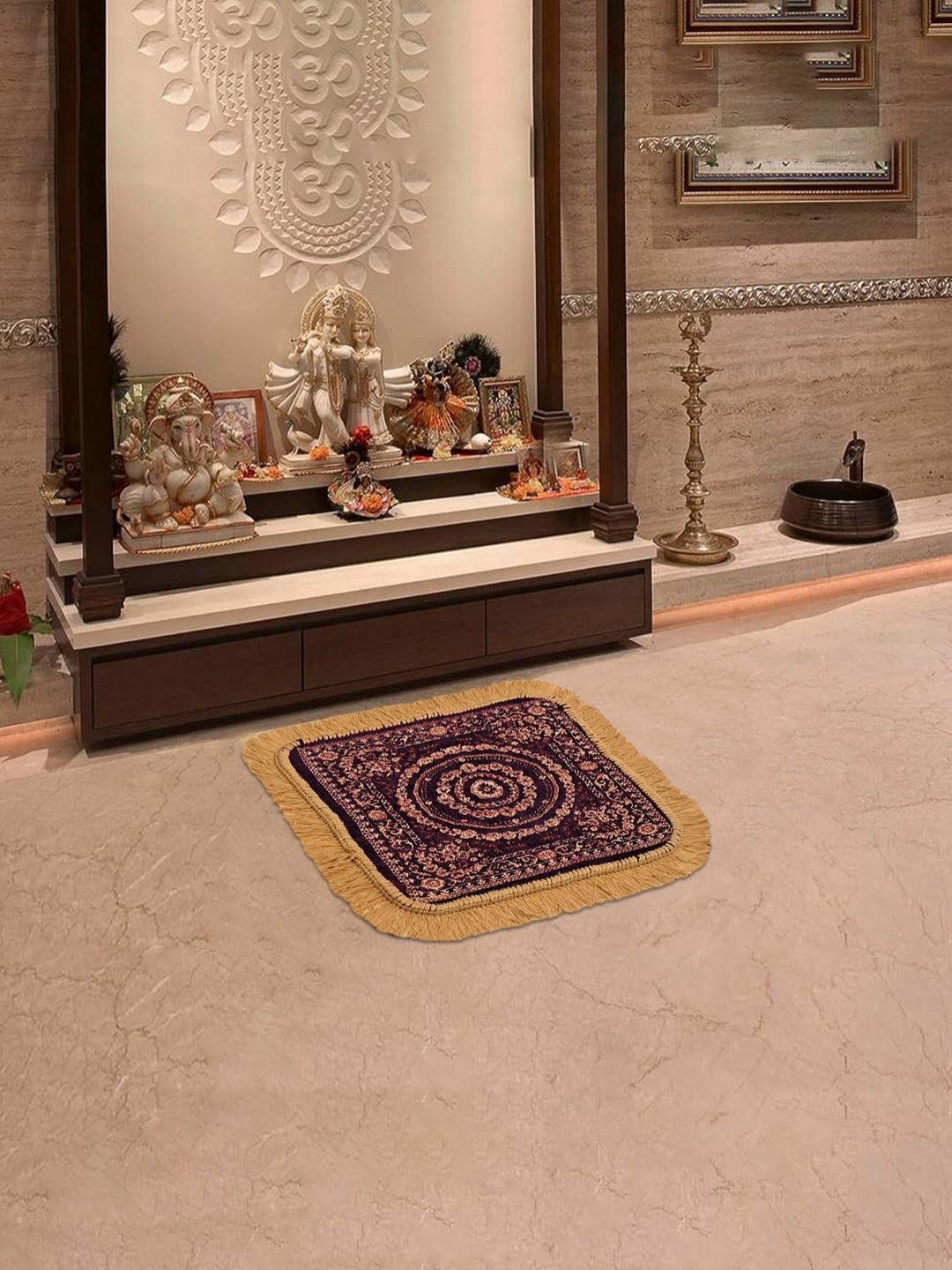 

Aura Beige & Purple Printed Velvet Comfortable Pooja Floor Mat