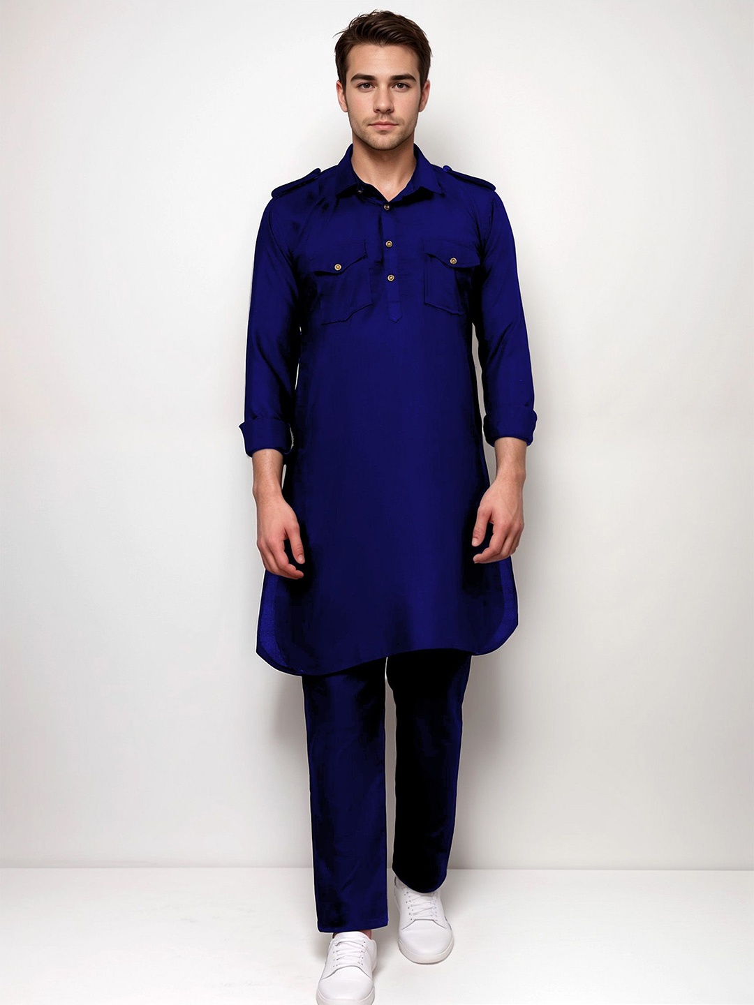 

Yugnik Men Regular Pure Cotton Kurta with Pyjamas, Blue