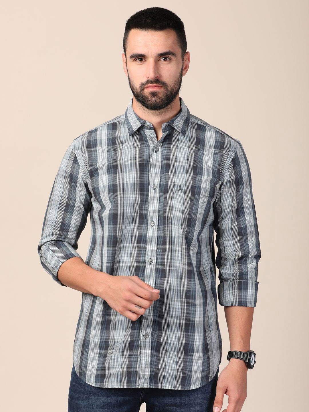 

MERCHANT MARINE Men Standard Slim Fit Tartan Checks Sheer Checked Casual Shirt, Green