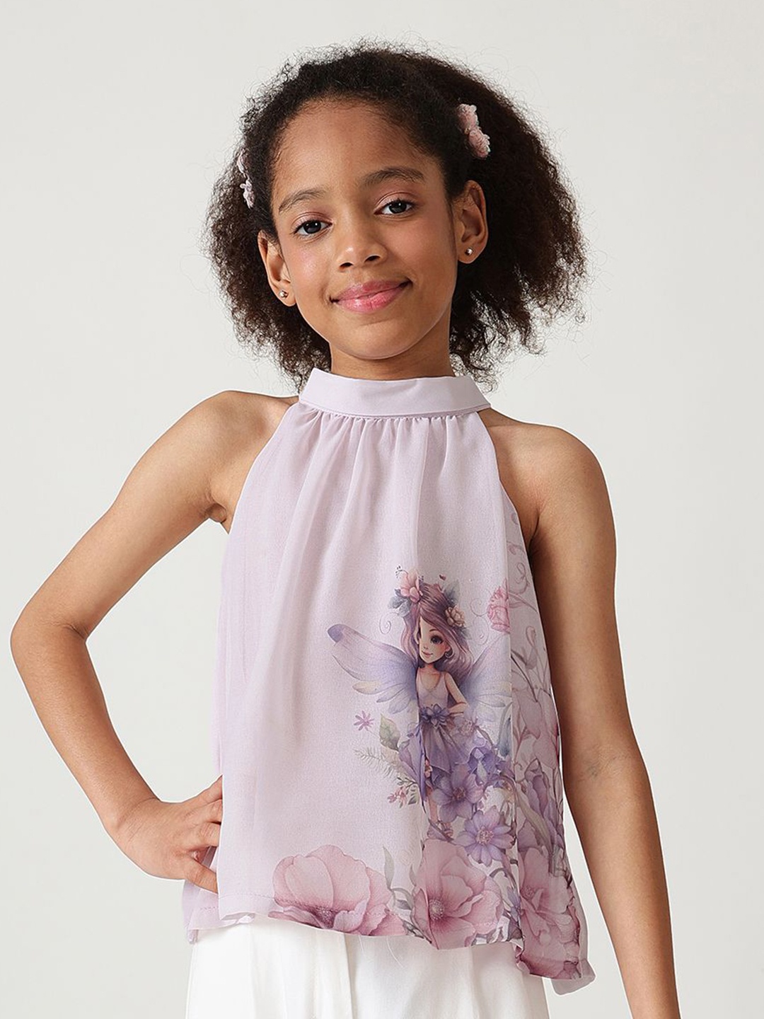 

One Friday Floral Tie-Up Neck Top, Purple
