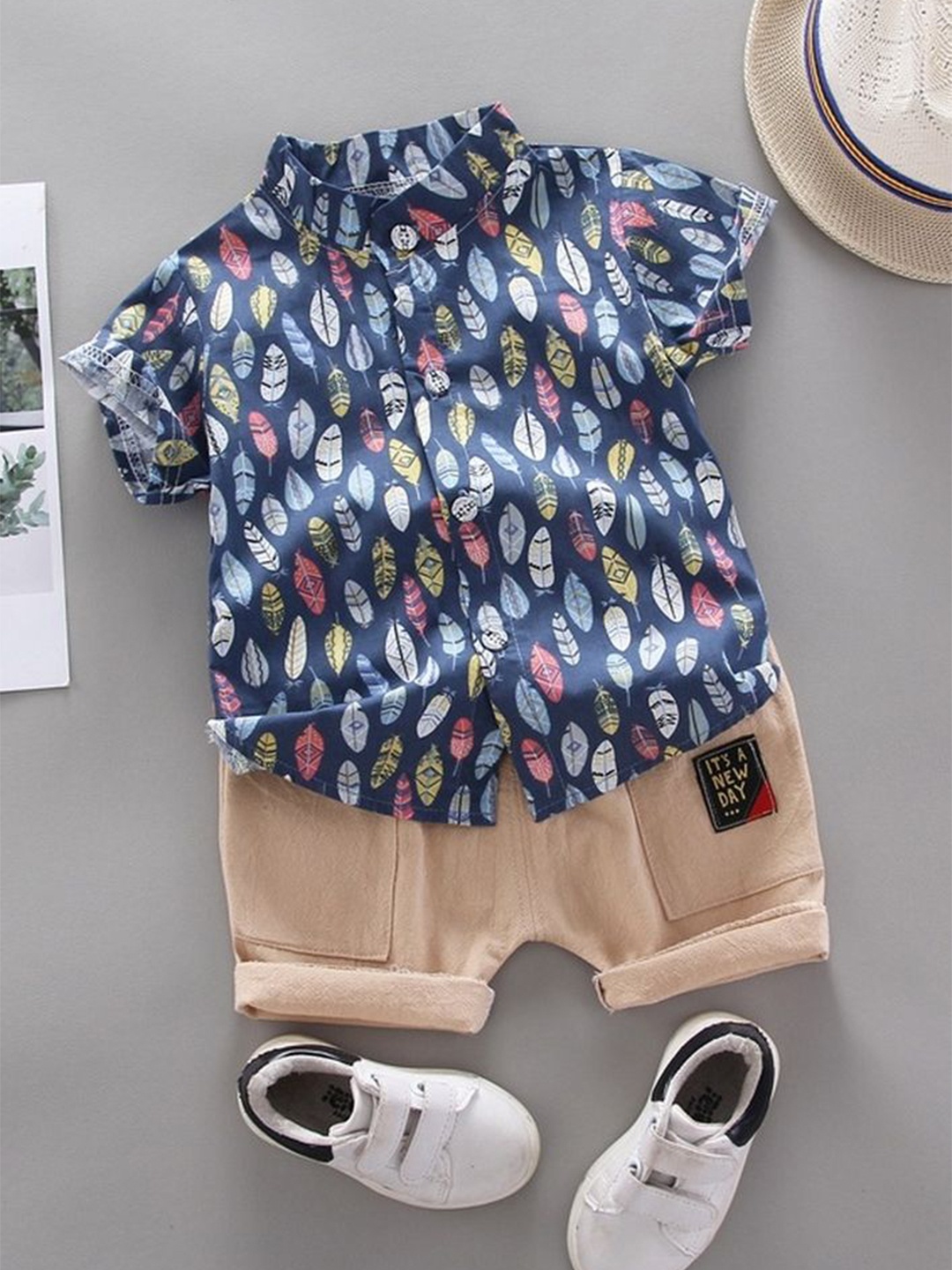 

LULU & SKY Boys Printed Shirt with Shorts, Navy blue