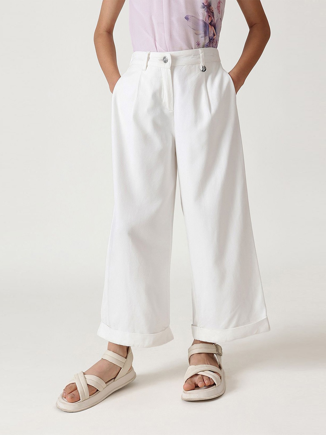 

One Friday Girls Relaxed Pleated Culottes Trousers, Off white