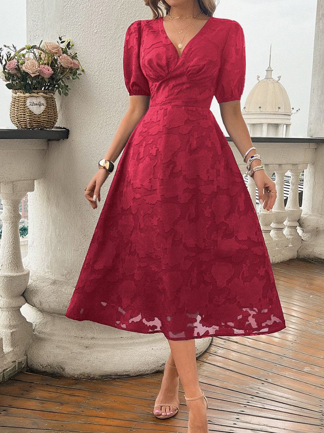 

The Roadster Lifestyle Co Self-Design Flared Maxi Dress, Red