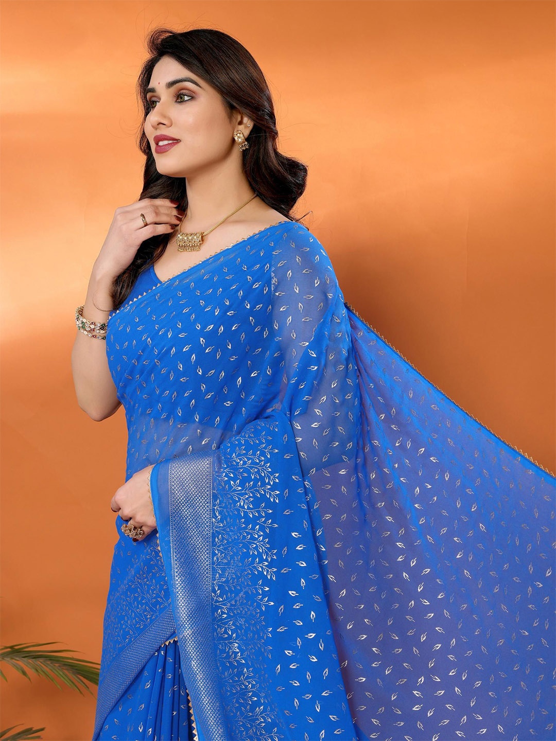 

Ekasya Woven Design Zari Poly Georgette Saree, Blue