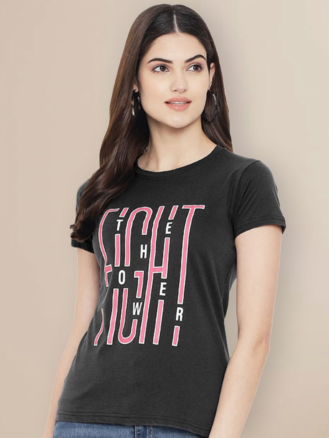 

GLOBAL NOMAD Women Typography Printed T-shirt, Grey
