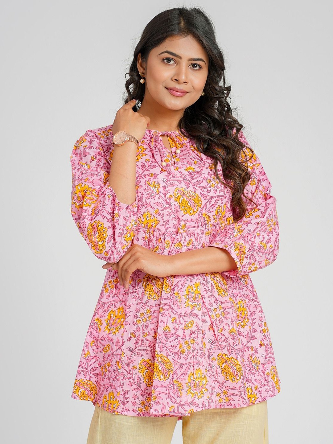 

Cotton Curio Cotton Block Printed Short Tunic, Pink