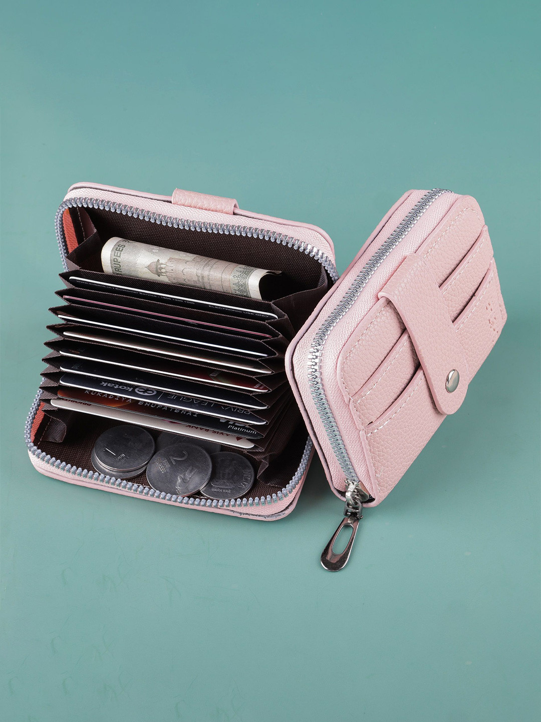 

WATCHSTAR Men Zip Detail Leather Card Holder, Pink
