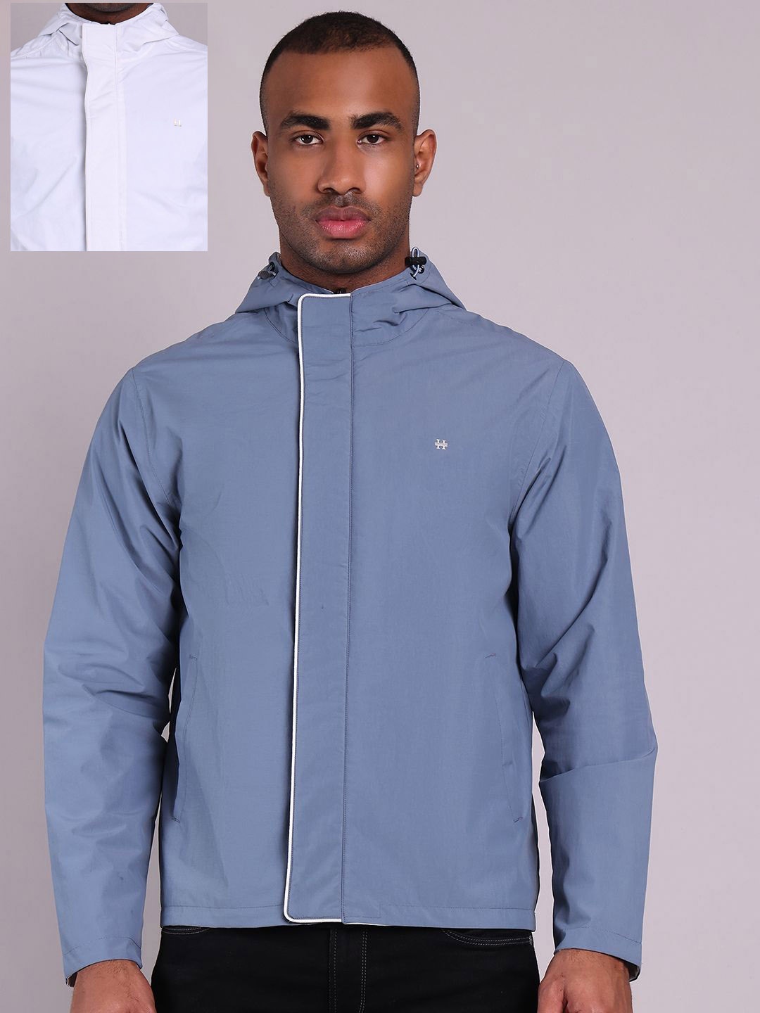 

HOUSE OF VEDAS Reversible Waterproof Hooded Rain Jacket, Blue