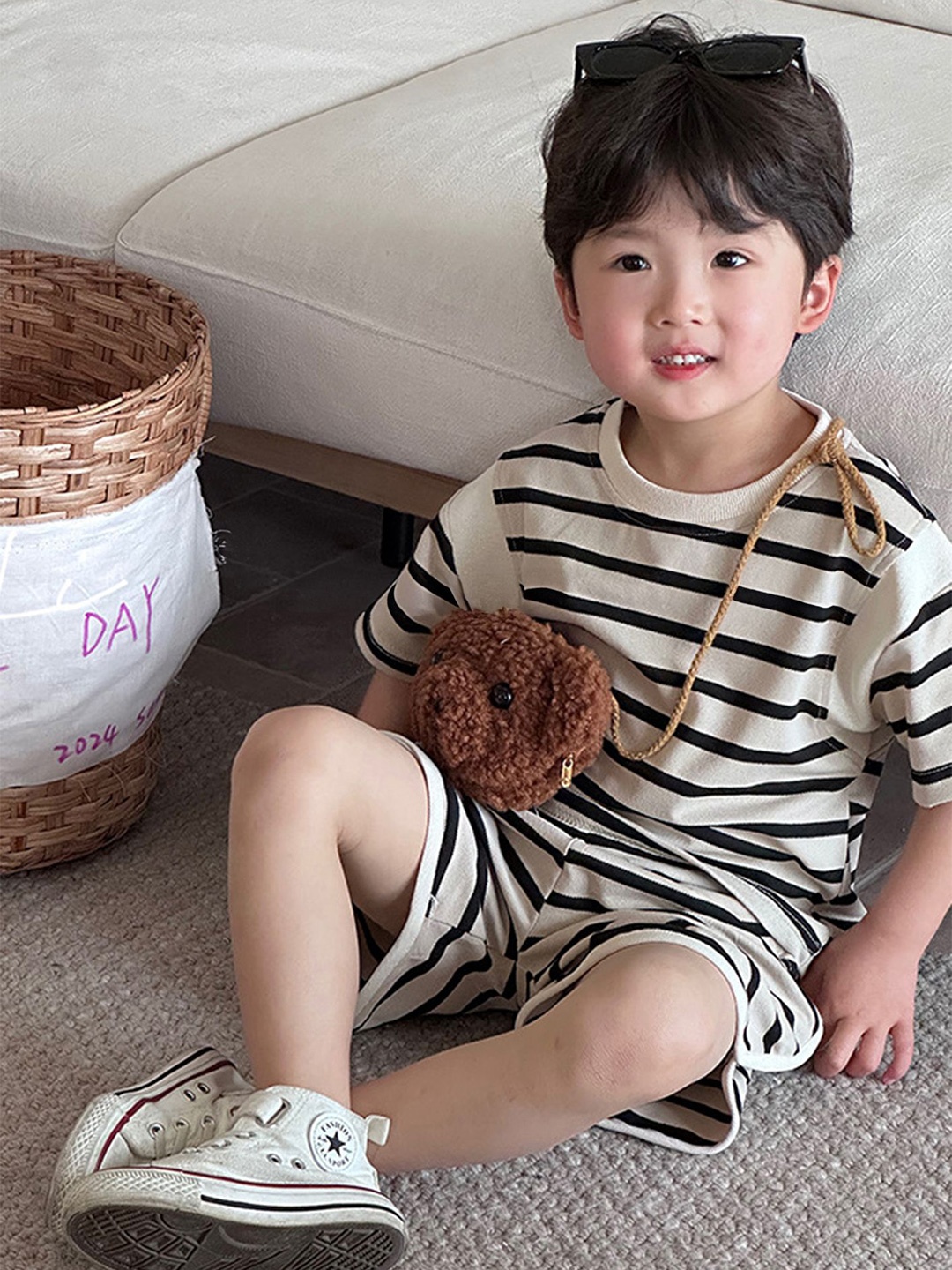 

LULU & SKY Boys Striped T-shirt with Shorts, Black