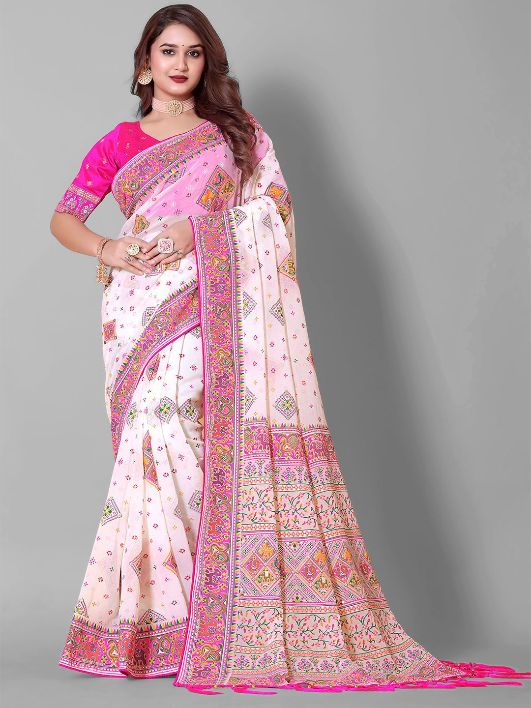 

Lilots Woven Design Pure Georgette Chanderi Saree, Pink