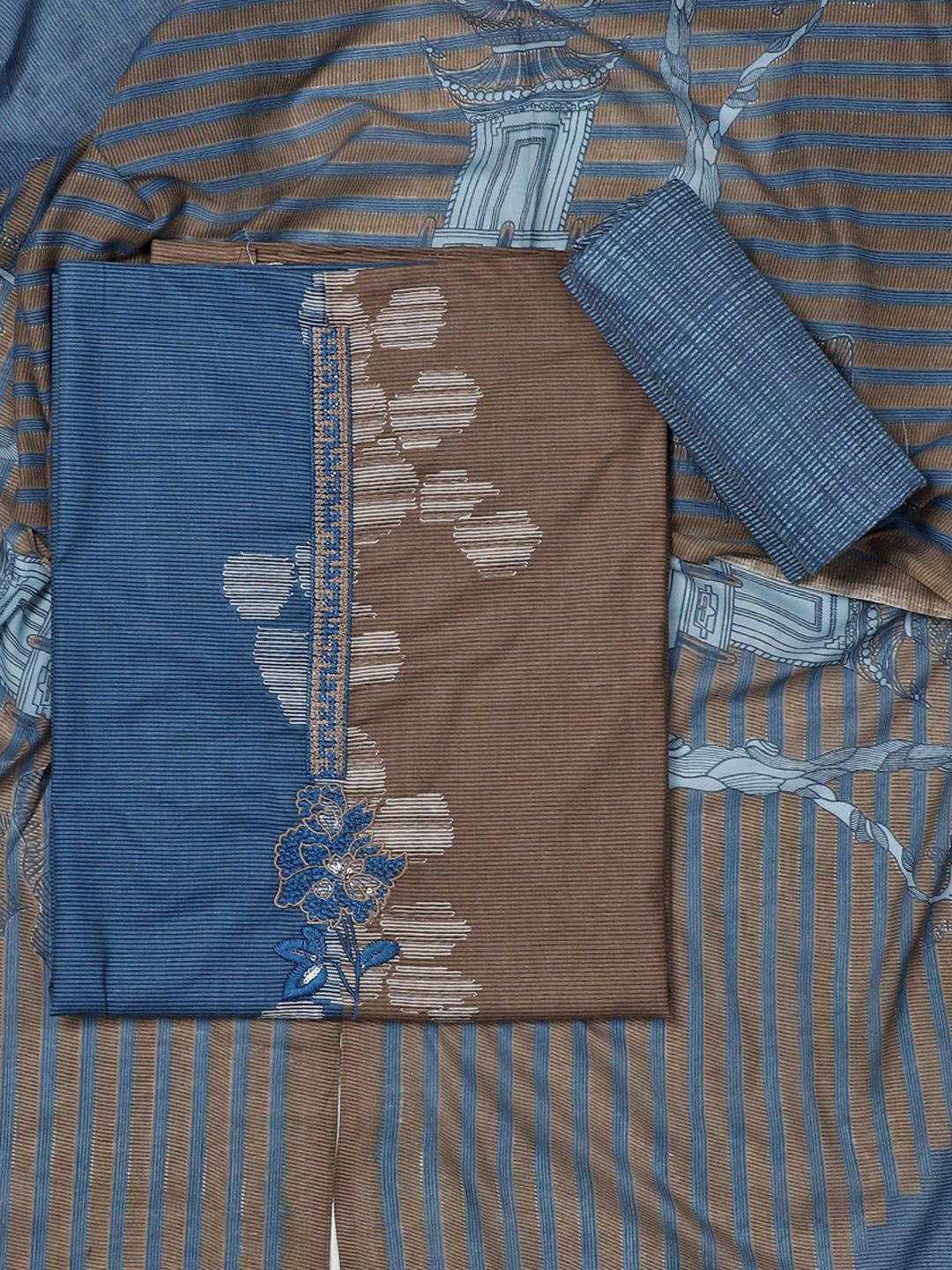 

SALWAR STUDIO Embroidered Pure Cotton Unstitched Dress Material, Blue