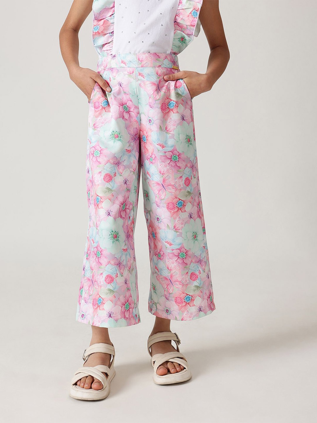 

One Friday Girls Floral Printed Relaxed Culottes Trousers, Multi