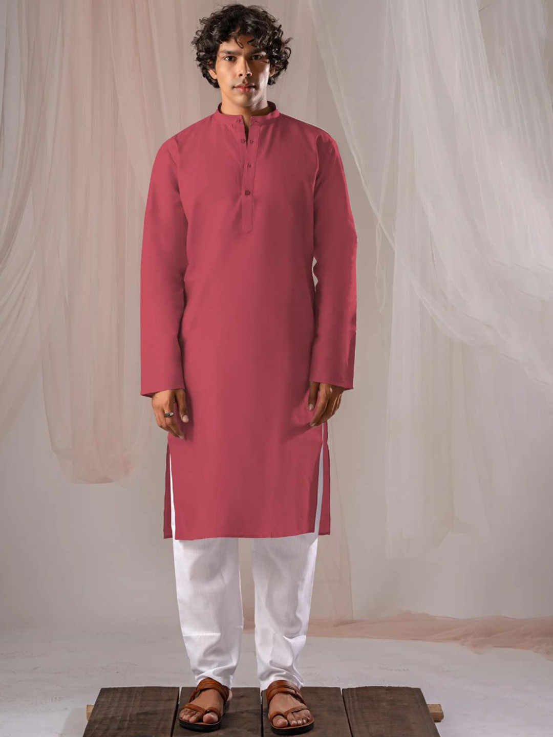 

5 Stitch Men Regular Kurta with Pyjamas, Pink