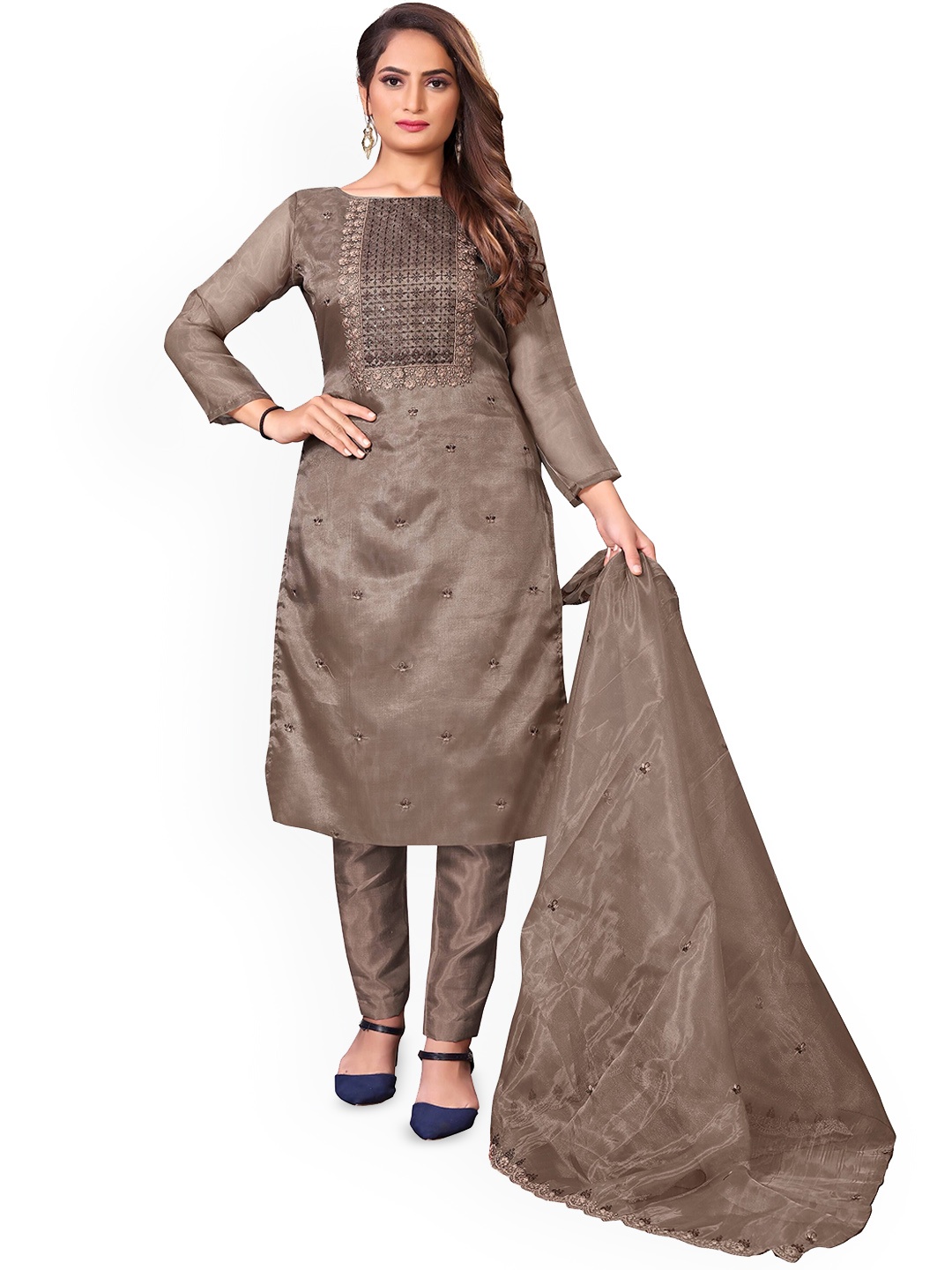 

SHADOW & SAINING Embroidered Organza Unstitched Dress Material, Grey