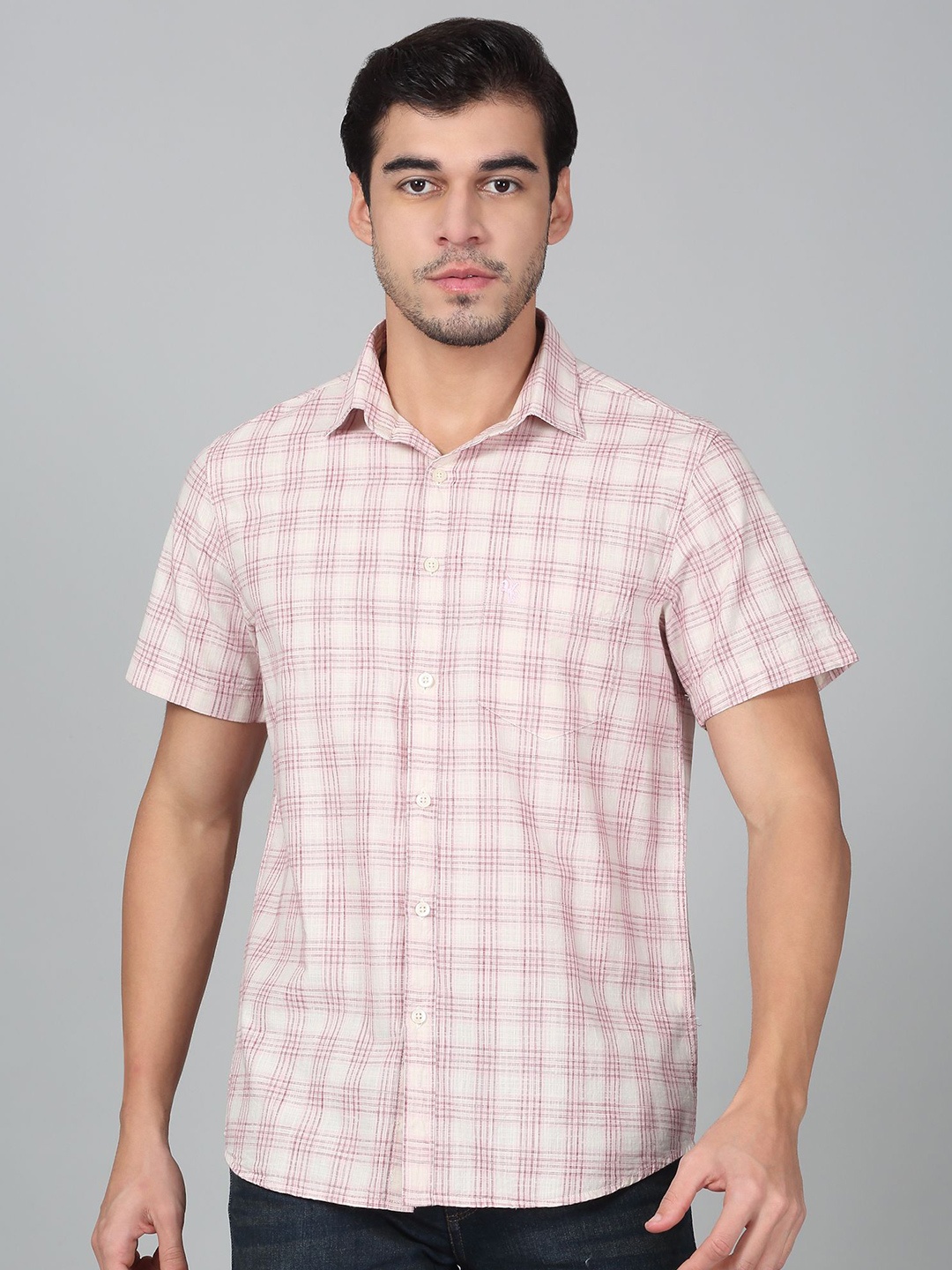 

Cantabil Men Original Opaque Checked Casual Shirt, Pink