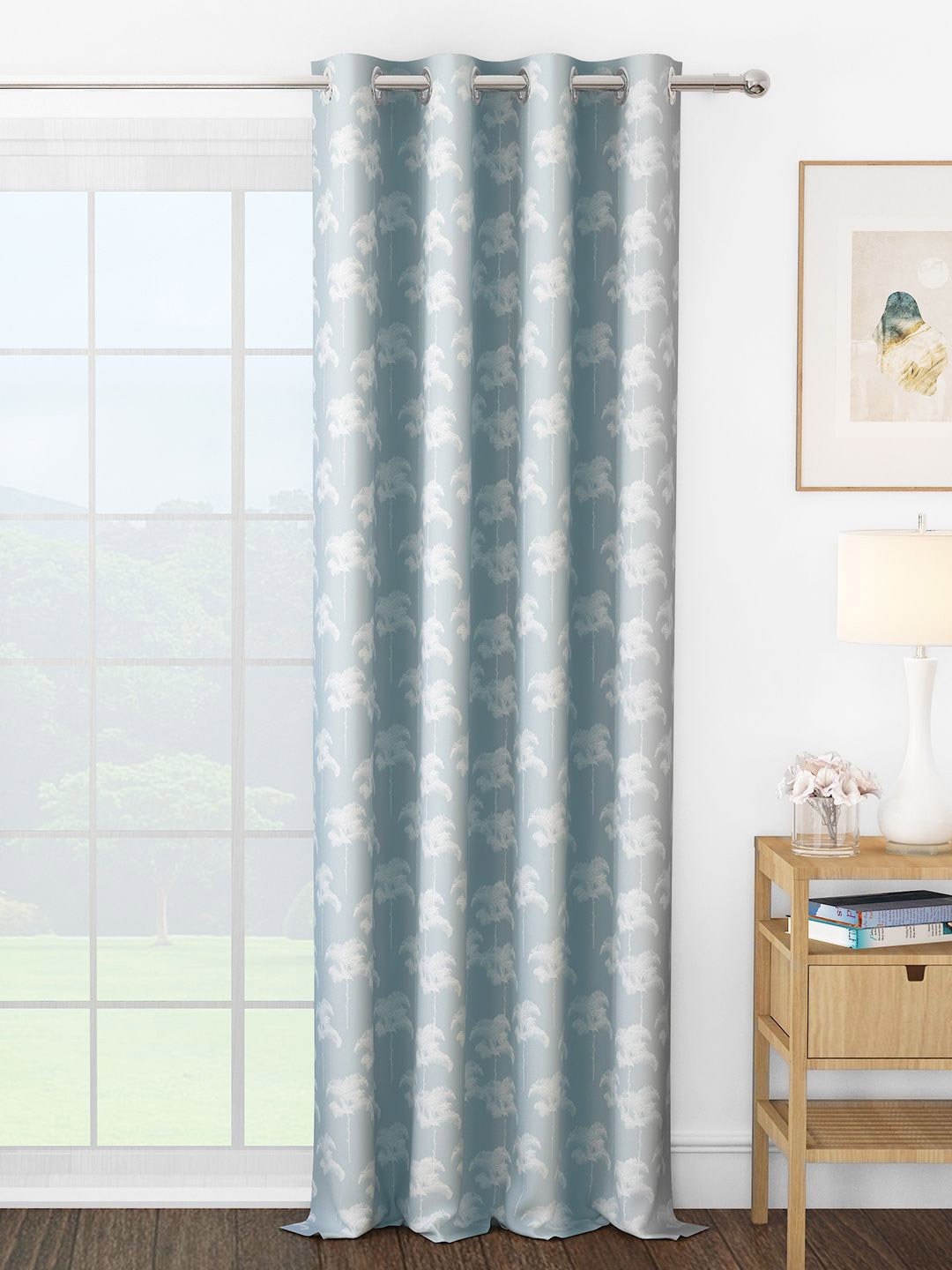 

Story@home Grey & White Floral Room Darkening Long Door Curtain