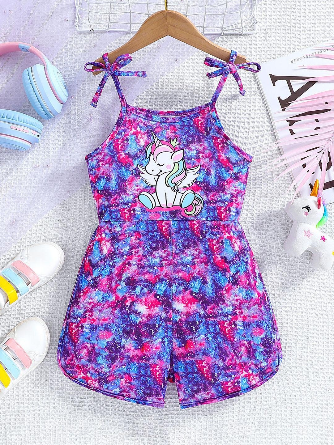 

YK Girls Printed Basic Jumpsuit, Purple