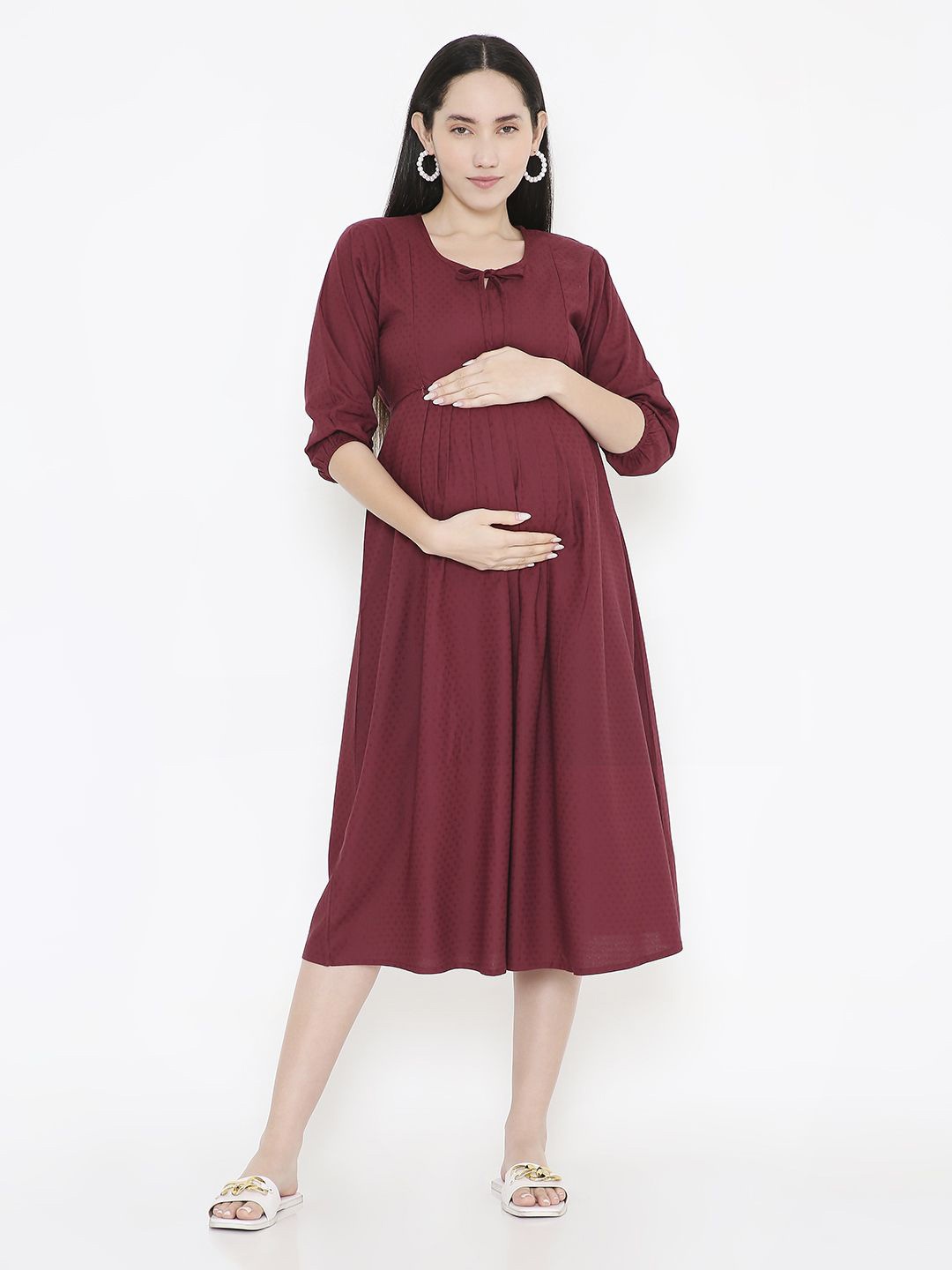 

NIGHTSPREE Maternity Fit & Flare Dress, Maroon