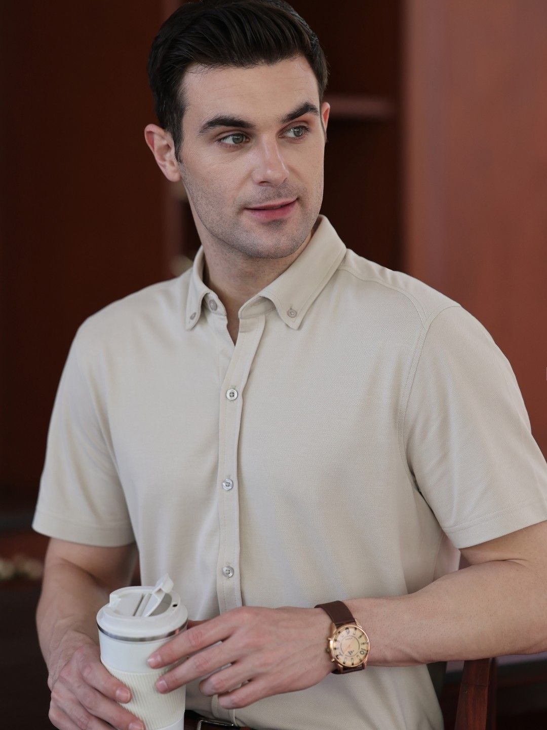 

EAZY Men Opaque Casual Shirt, Beige