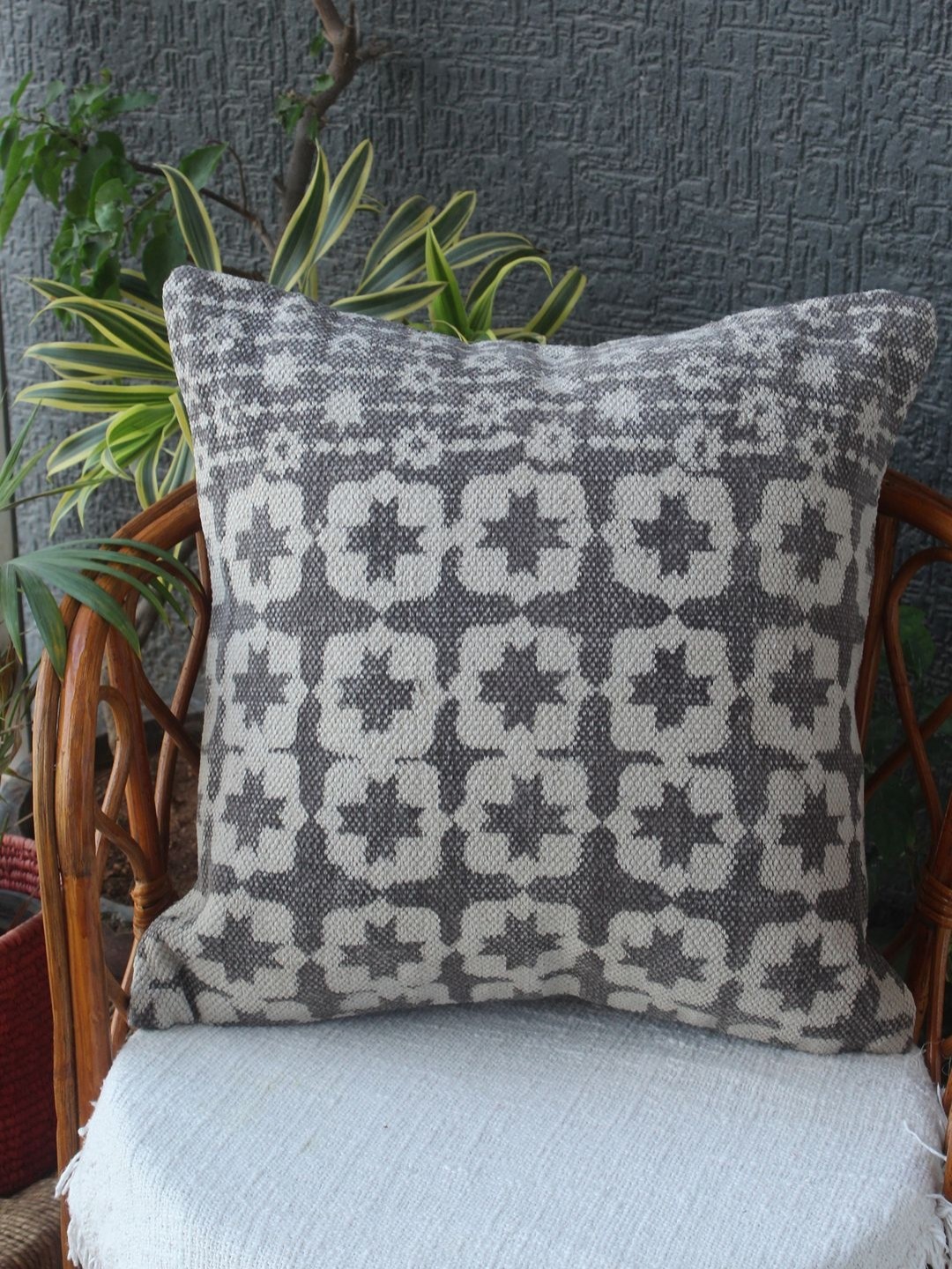 

Weaves of Tradition Grey & White Ethnic Motifs Square Cushion Covers