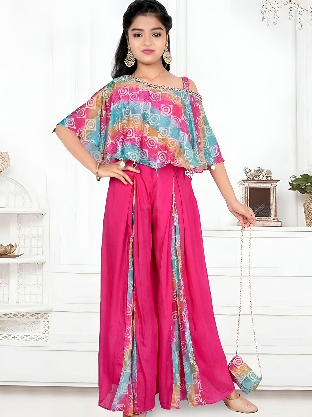 

BAESD Girls Printed Top with Palazzos, Pink