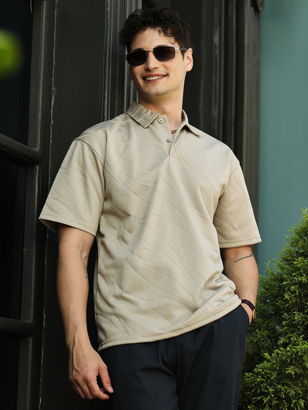

Campus Sutra Men Polo Collar Pockets T-shirt, Beige