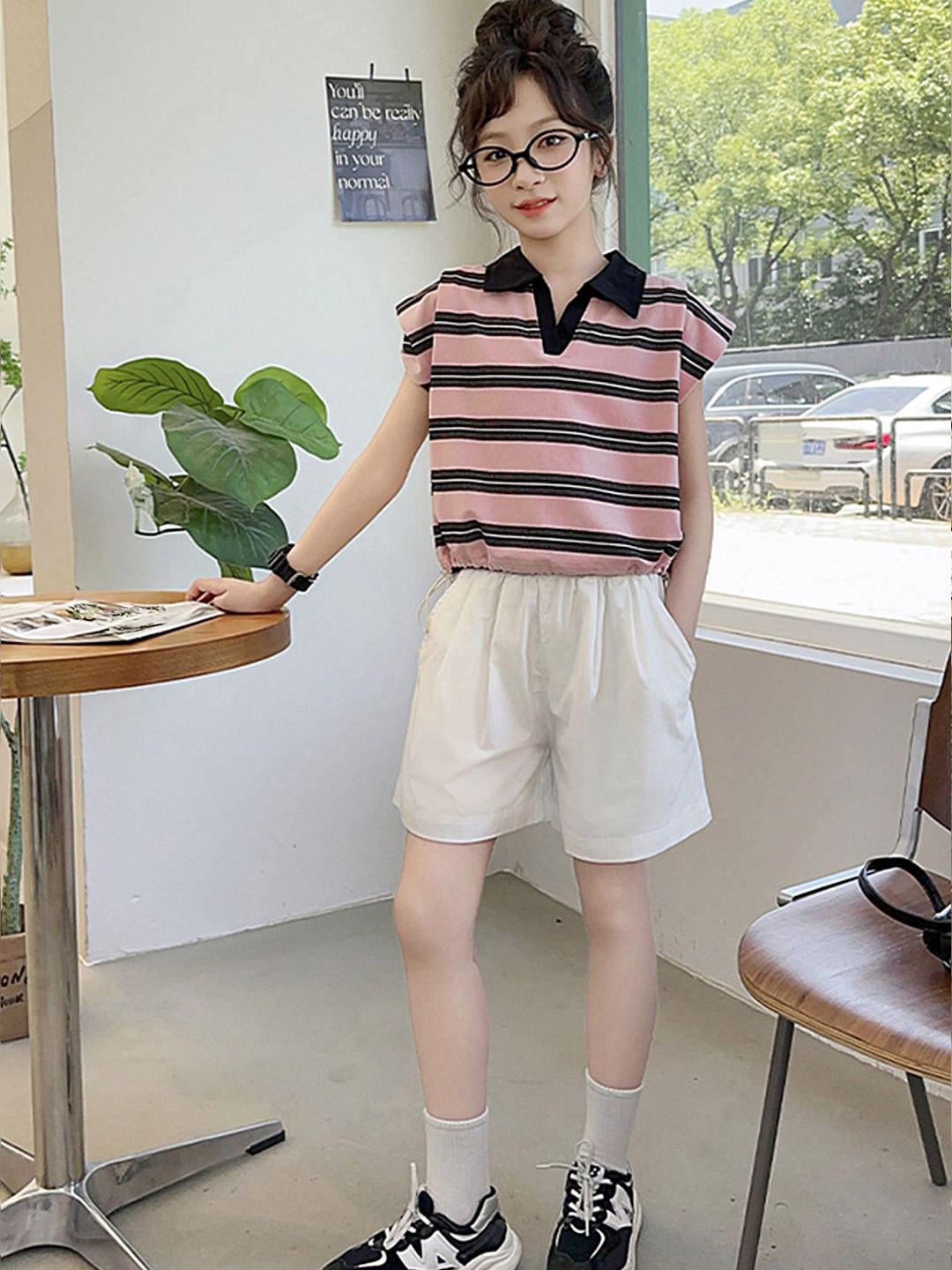 

LULU & SKY Girls Striped T-shirt with Shorts, White