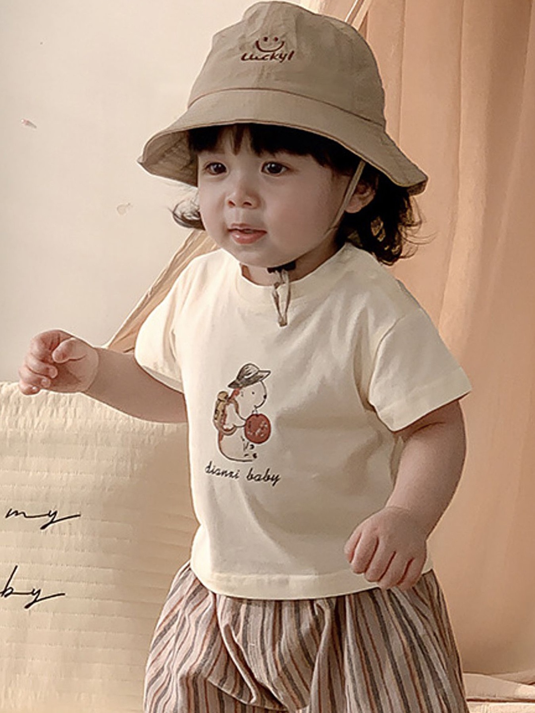 

LULU & SKY Boys Printed Top with Trousers, Beige