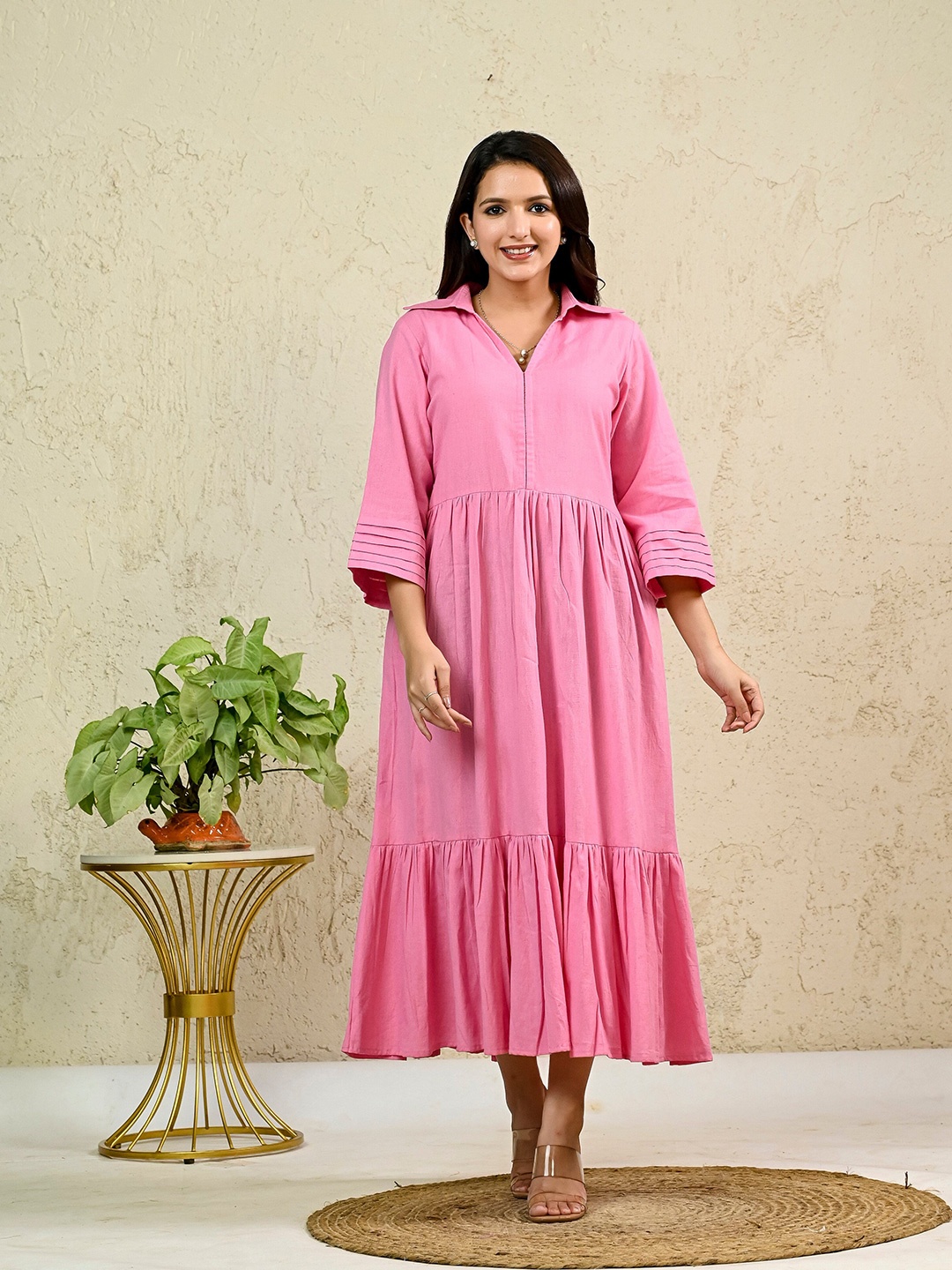 

INAAYA JAIPUR Flared Sleeve Fit & Flare Maxi Dress, Pink