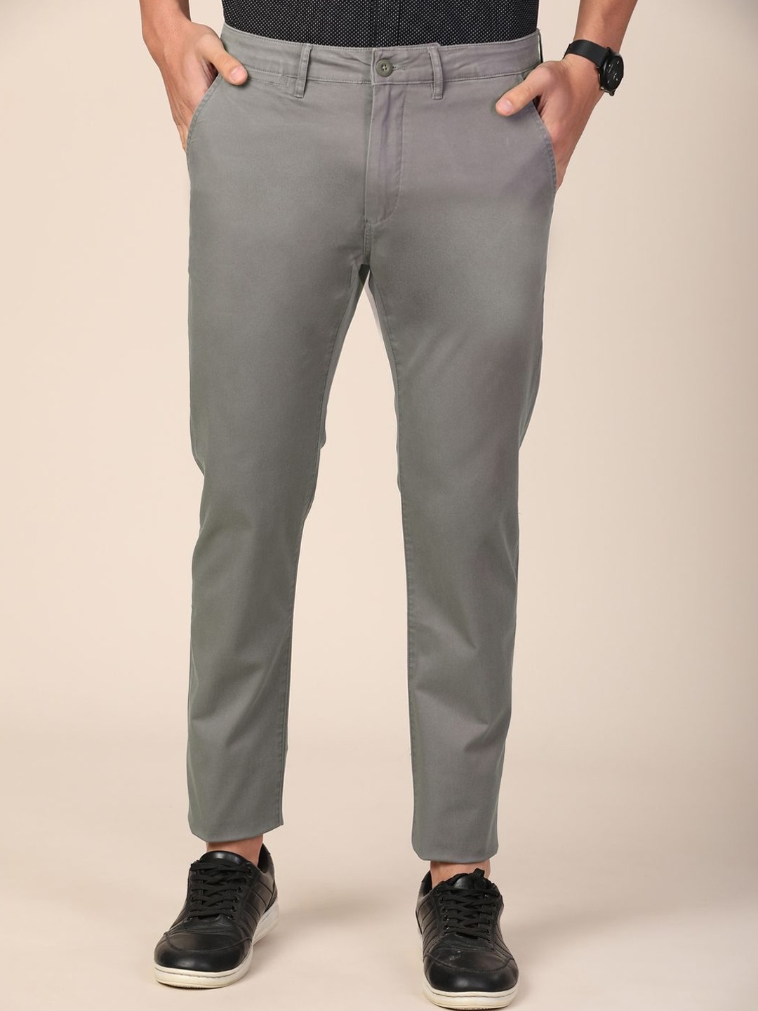 

MERCHANT MARINE Men Tailored Slim Fit Chinos Trousers, Grey