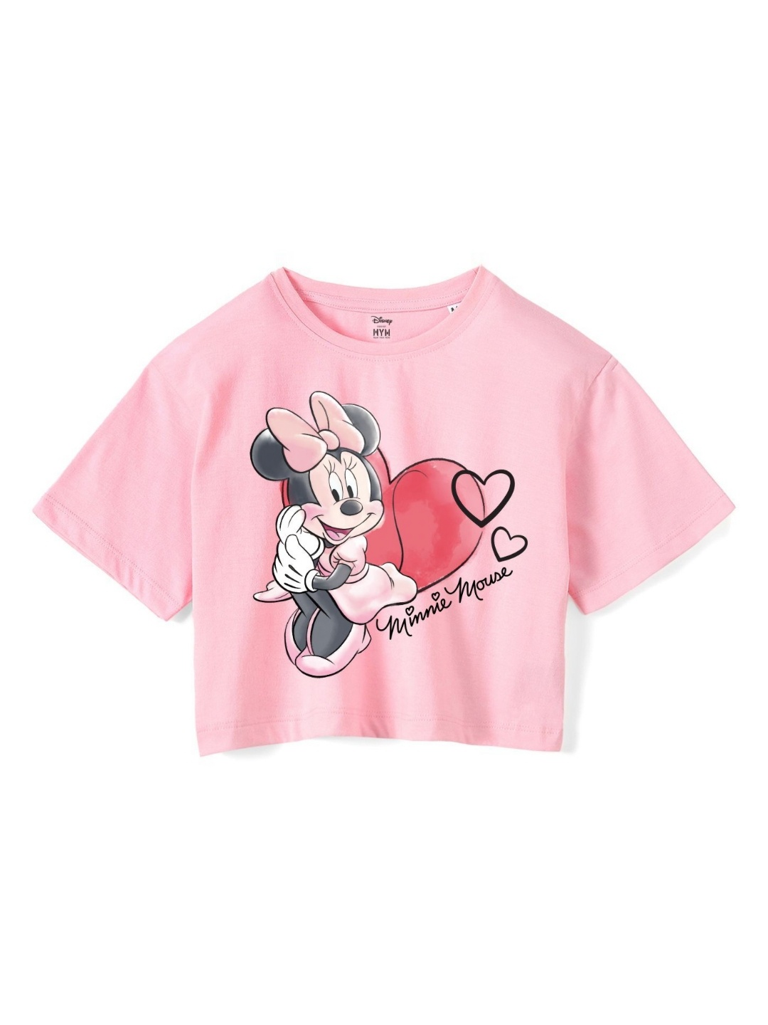 

Wear Your Mind Girls Minnie Mouse Printed Pure Cotton Boxy T-shirt, Pink