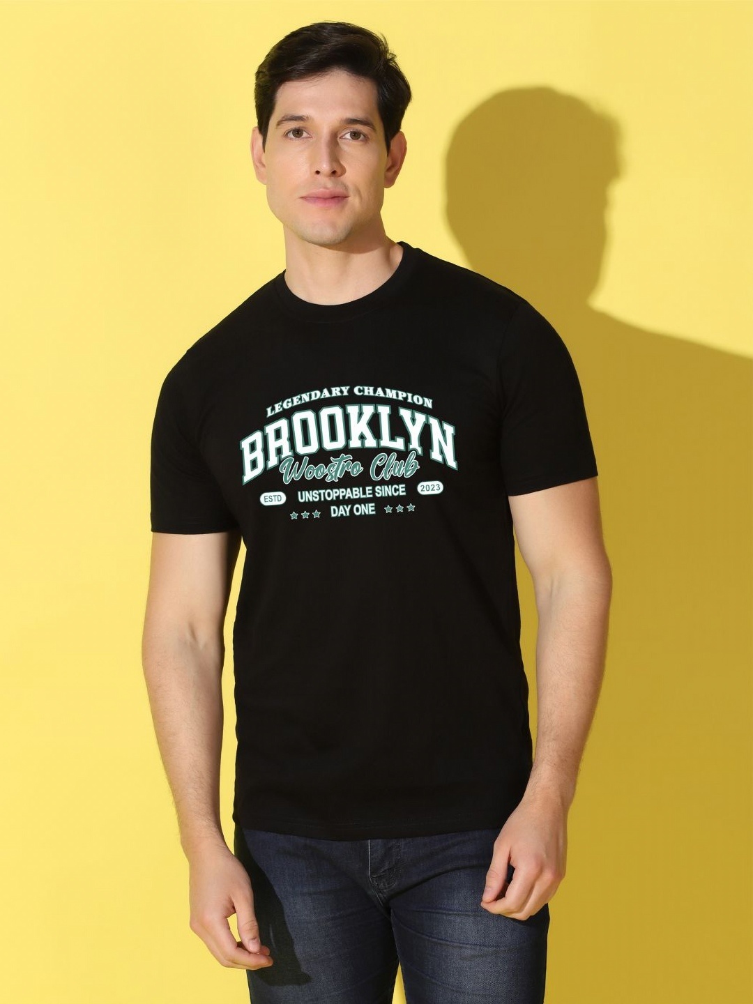 

WOOSTRO Men Typography Printed Slim Fit T-shirt, Black