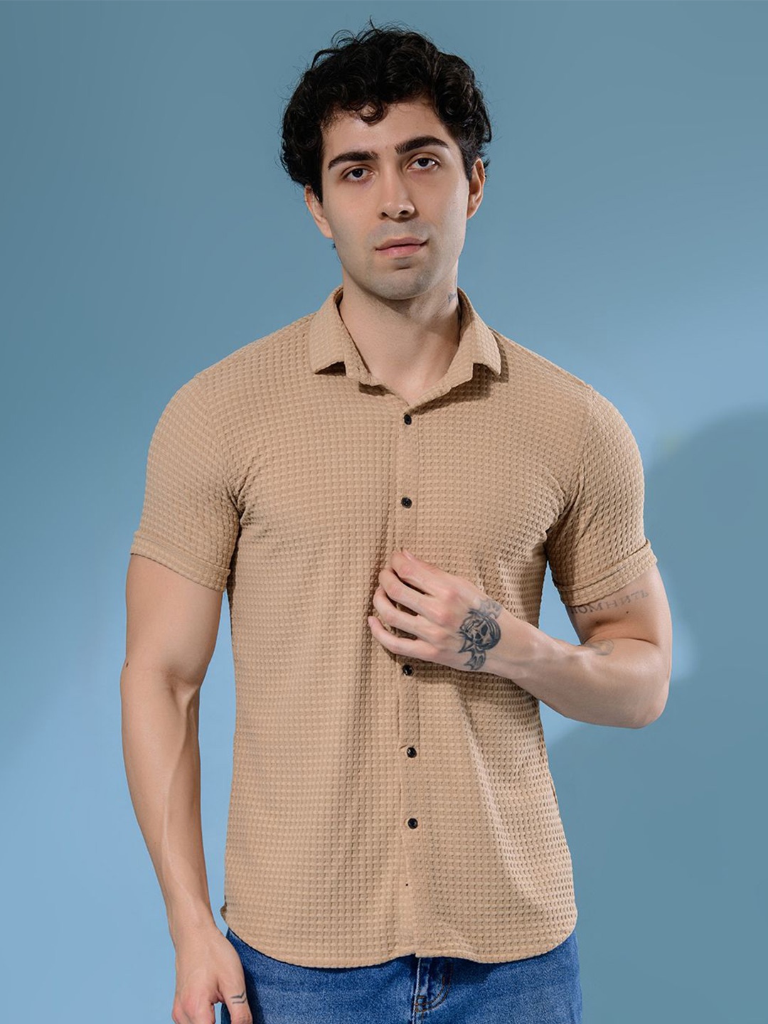 

Albion By CnM Men Comfort Opaque Casual Shirt, Beige