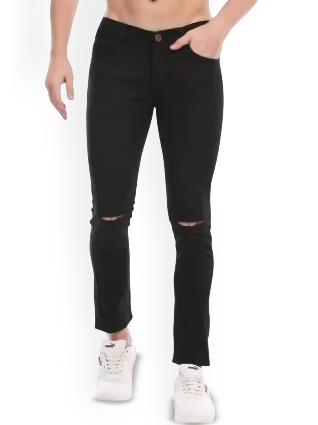 

COMFITS Men Classic Slash Knee Stretchable Jeans, Black