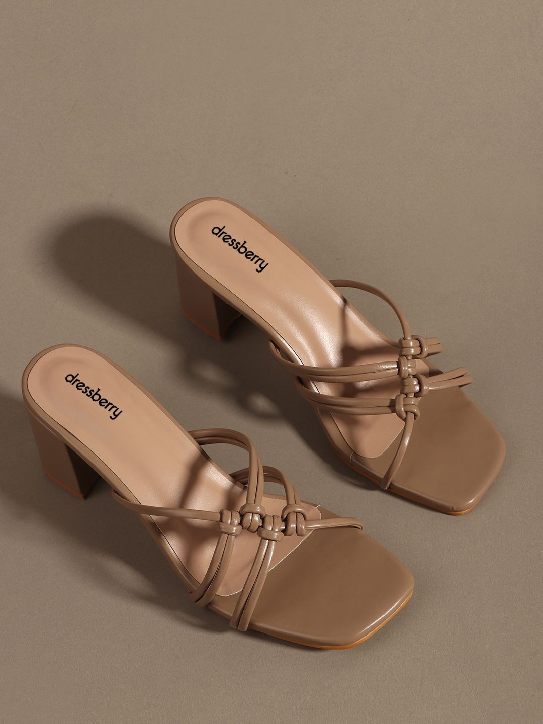 

DressBerry Party Block Sandals with Buckles, Beige