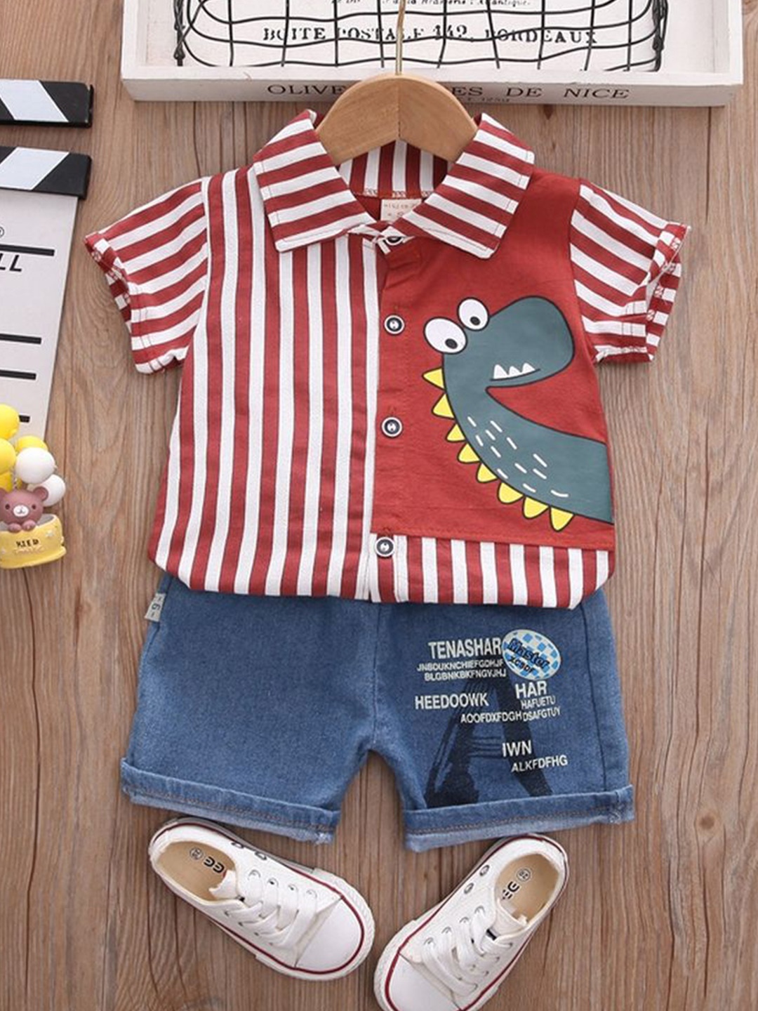 

LULU & SKY Boys Striped Top with Shorts, Red