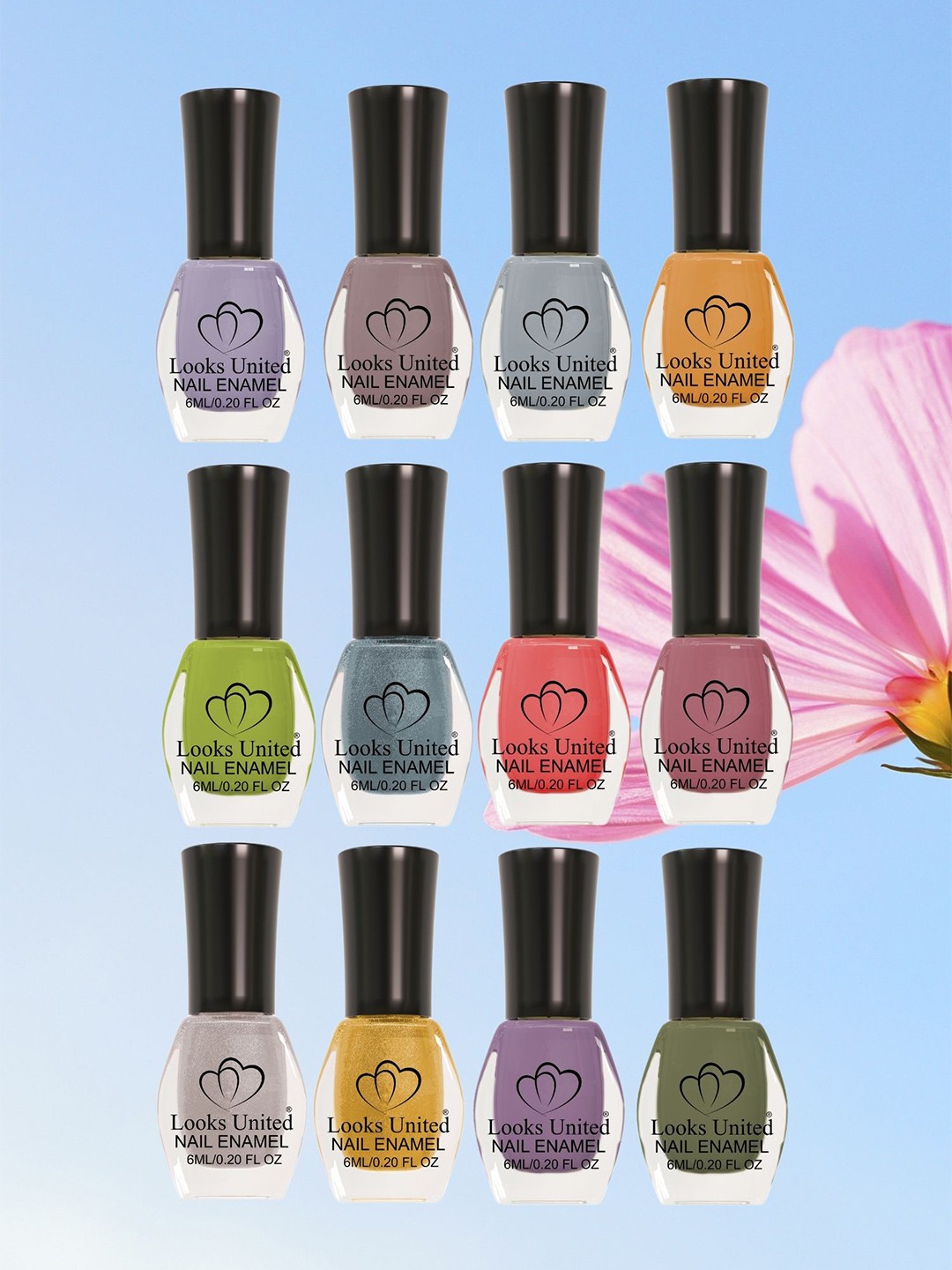 

Looks United Set Of 12 Long Lasting Nail Polish - 6ml Each, Pink
