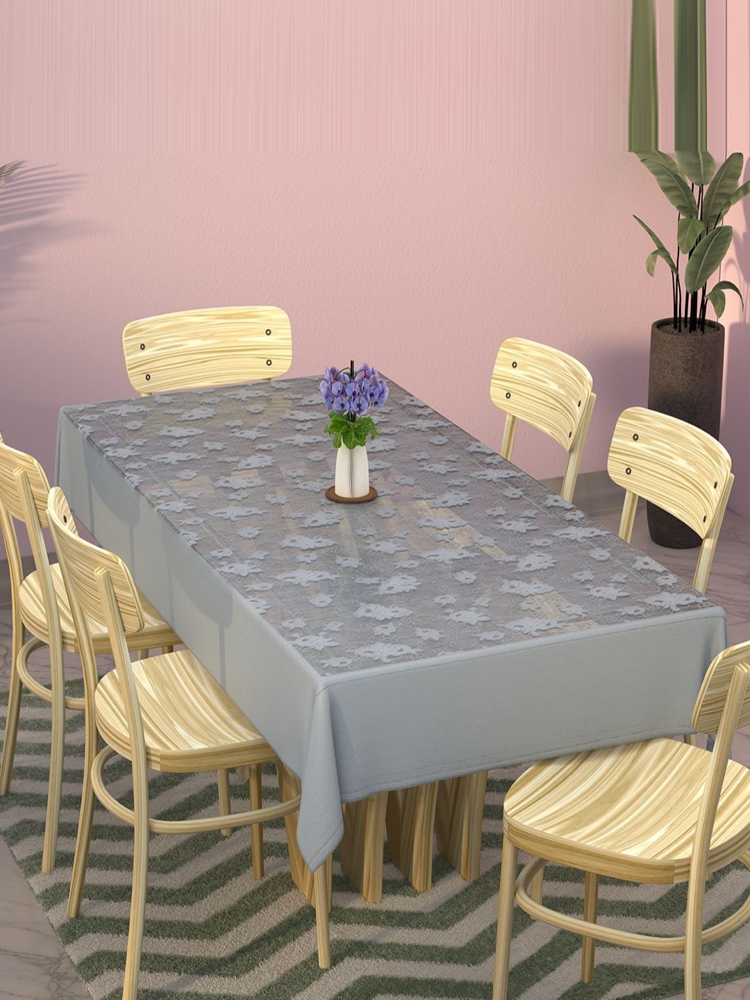 

Aura Grey Floral Cotton 6-Seater Table Cover with Embroidered details