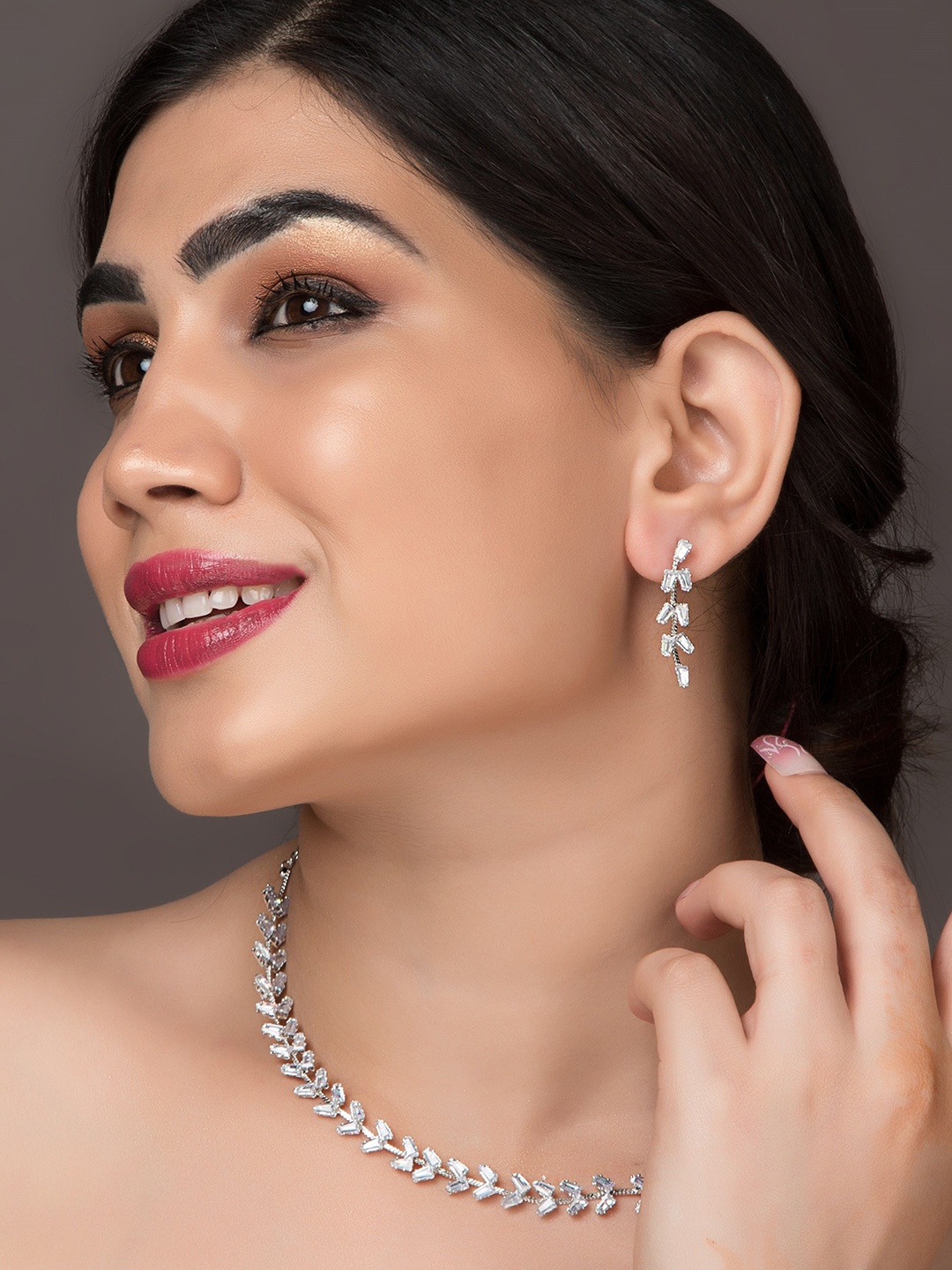 

Kord Store Silver-Plated American Diamond Studded Jewellery Set