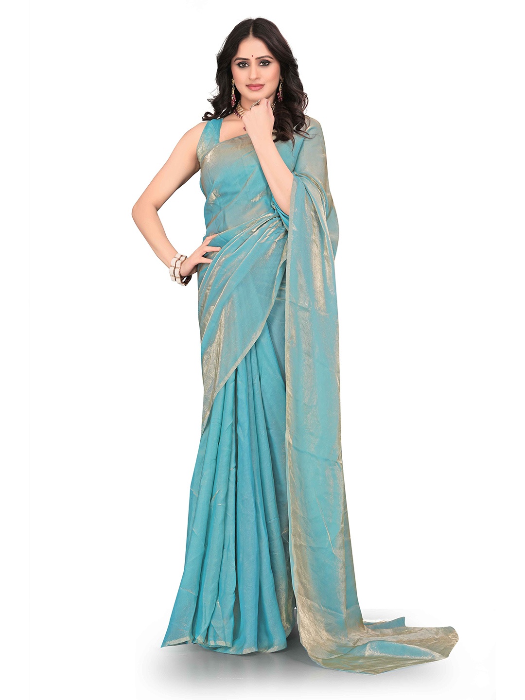 

Avirat Designer Studio Ethnic Motifs Satin Ready to Wear Saree, Turquoise blue