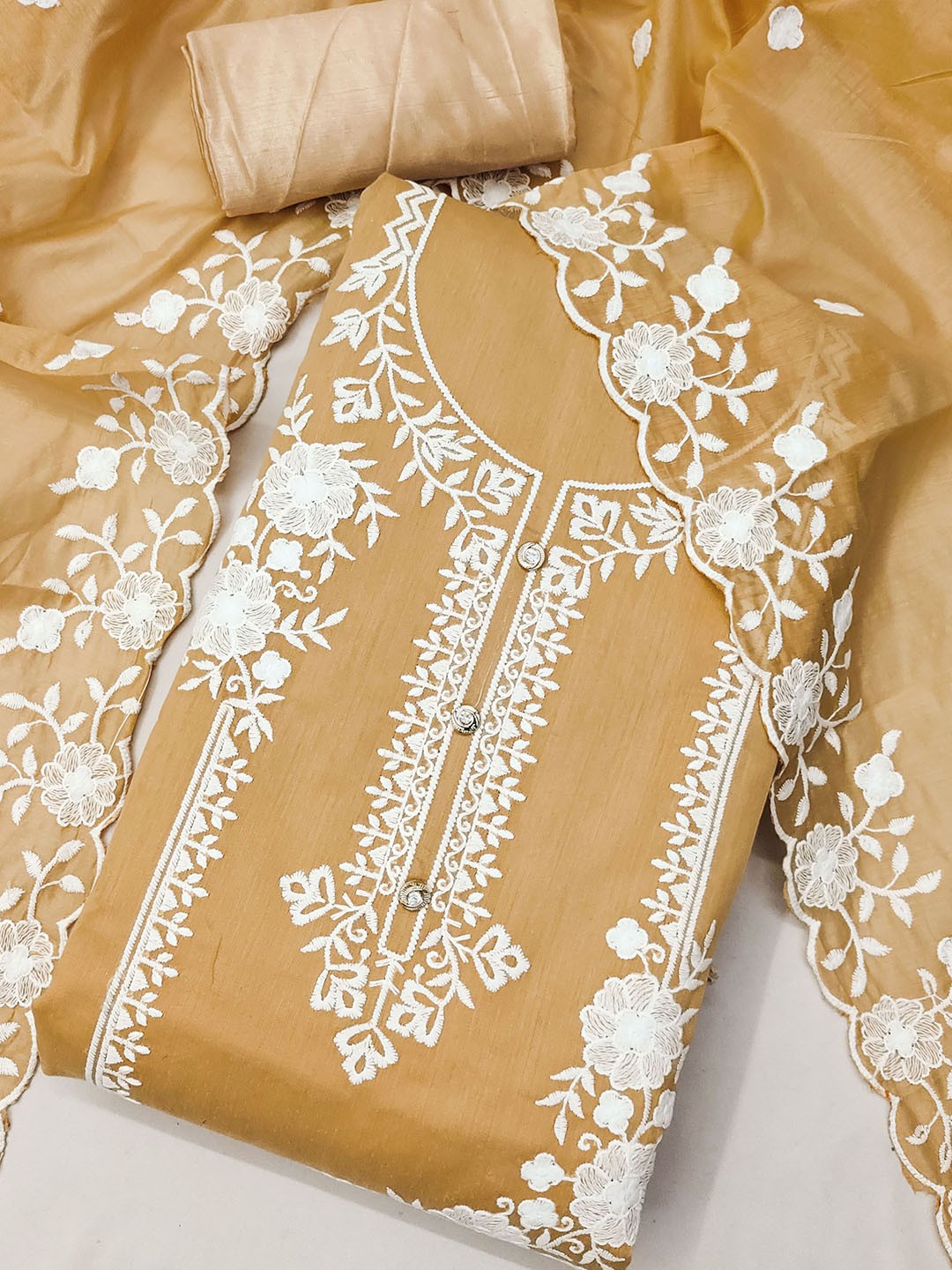 

SHADOW & SAINING Embroidered Unstitched Dress Material, Beige